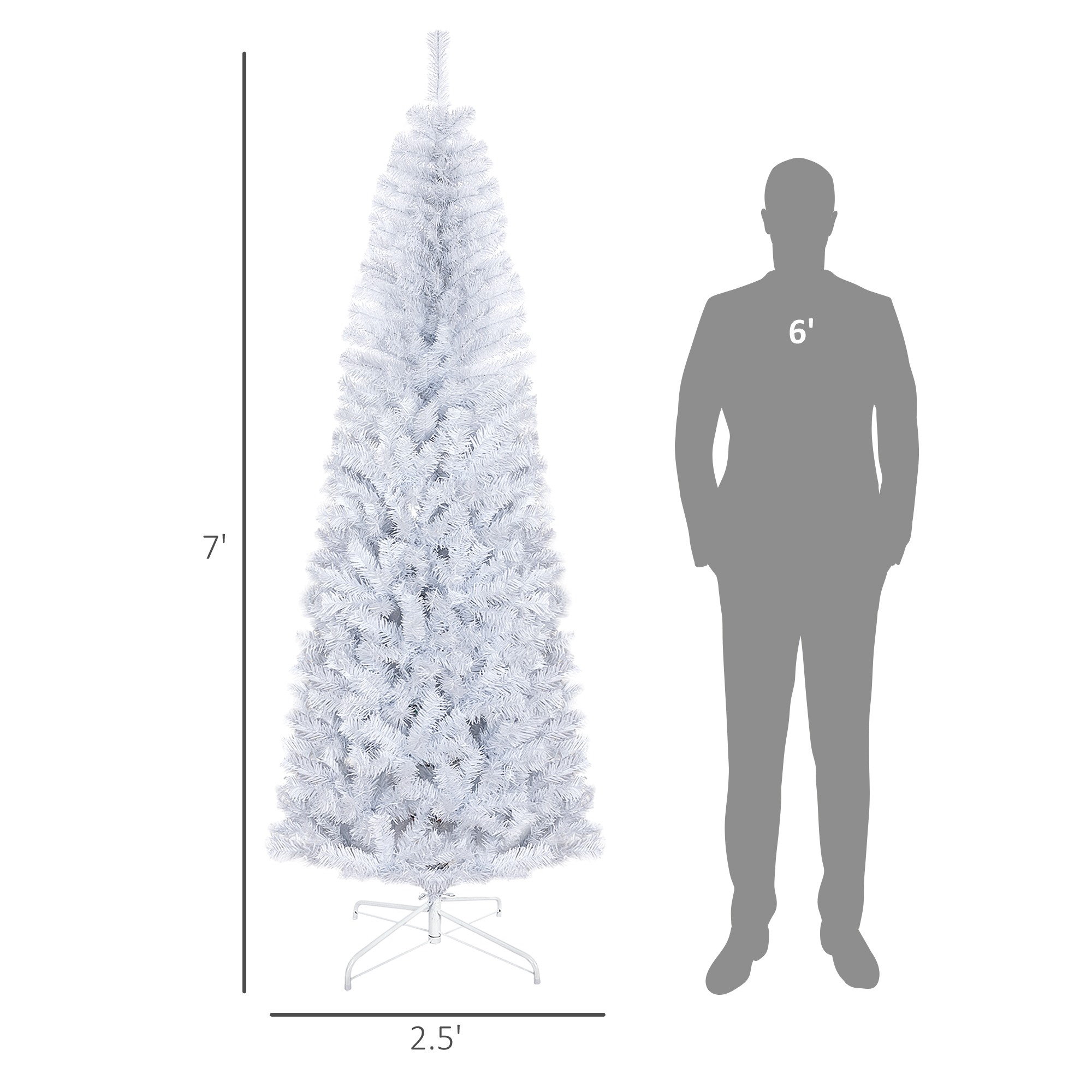  7 FT Artificial Christmas Tree Pencil Xmas Tree with Stand, 818 Tips, Holiday Home Indoor Decoration for Party, White