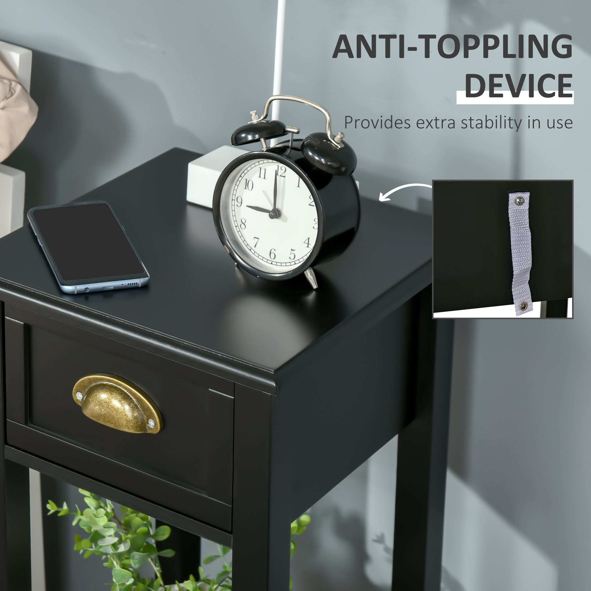 2-Tier Side Table with Drawer Shelf, End Table for Living Room Hallway, Black image 5
