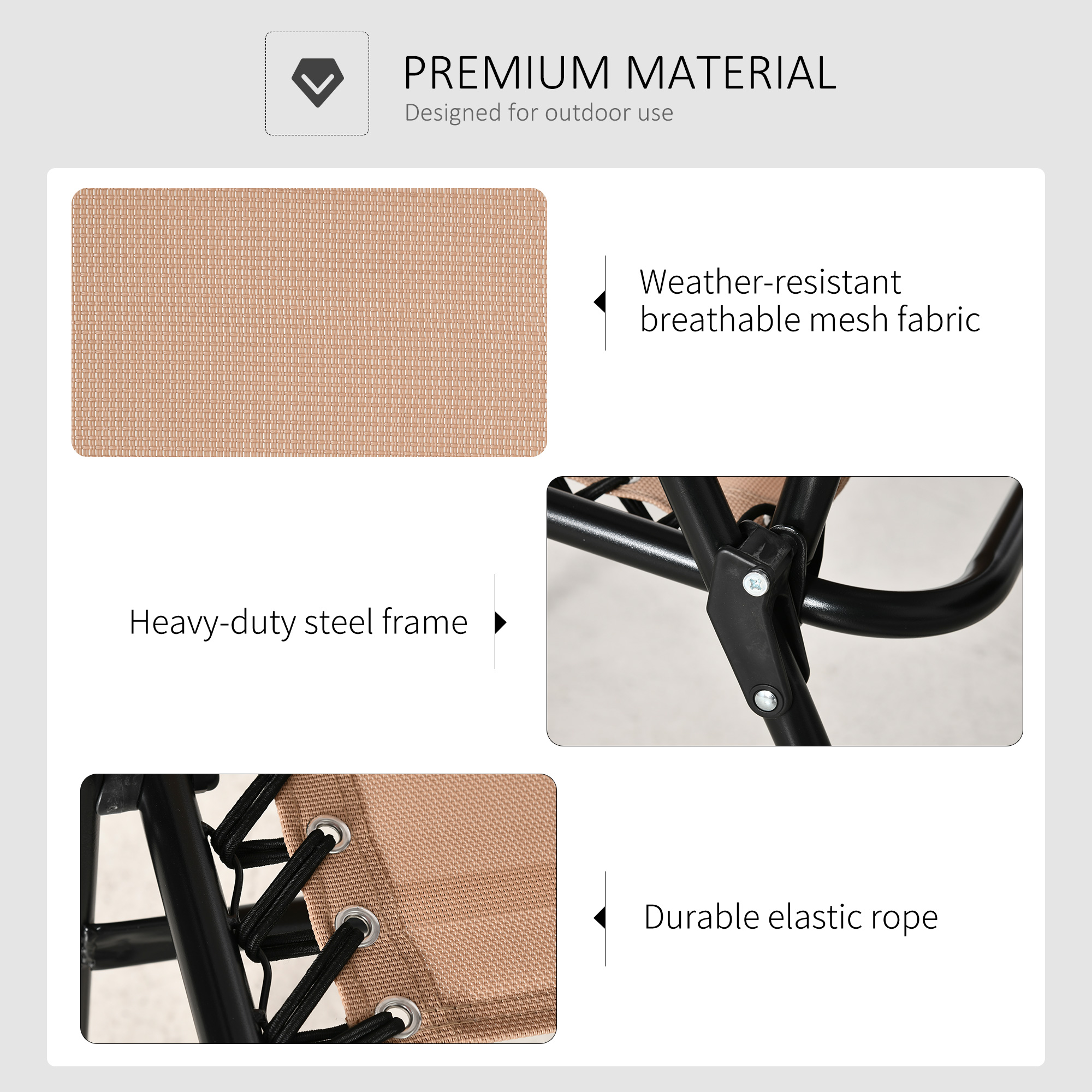 Patio Folding Chair, Outdoor Bungee Sling Chair w/ Armrests, Portable Lawn Chair for Camping, Garden, Pool, Beach, Backyard, Beige