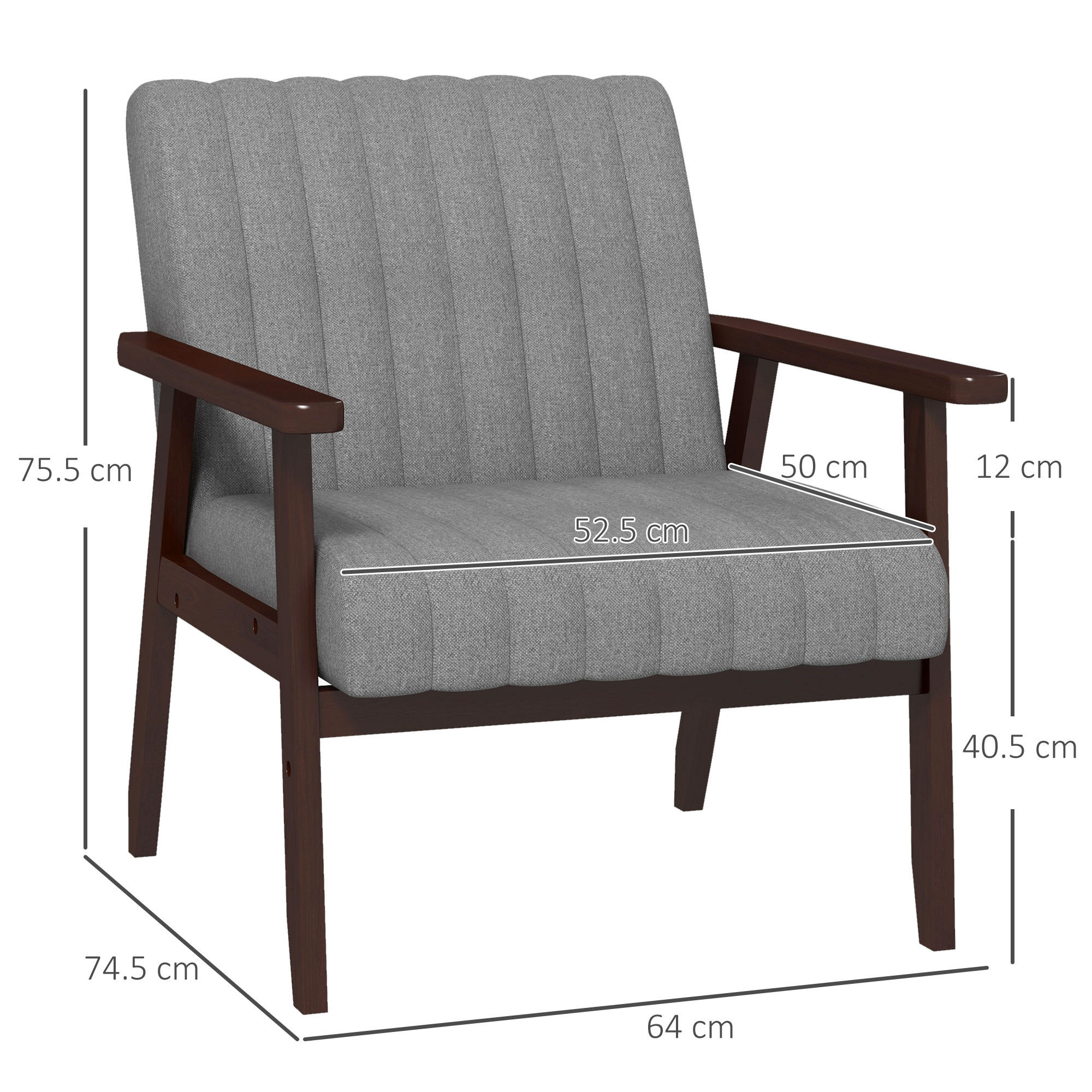 Mid Century Accent Chair, With Wooden Legs - Grey — image 3
