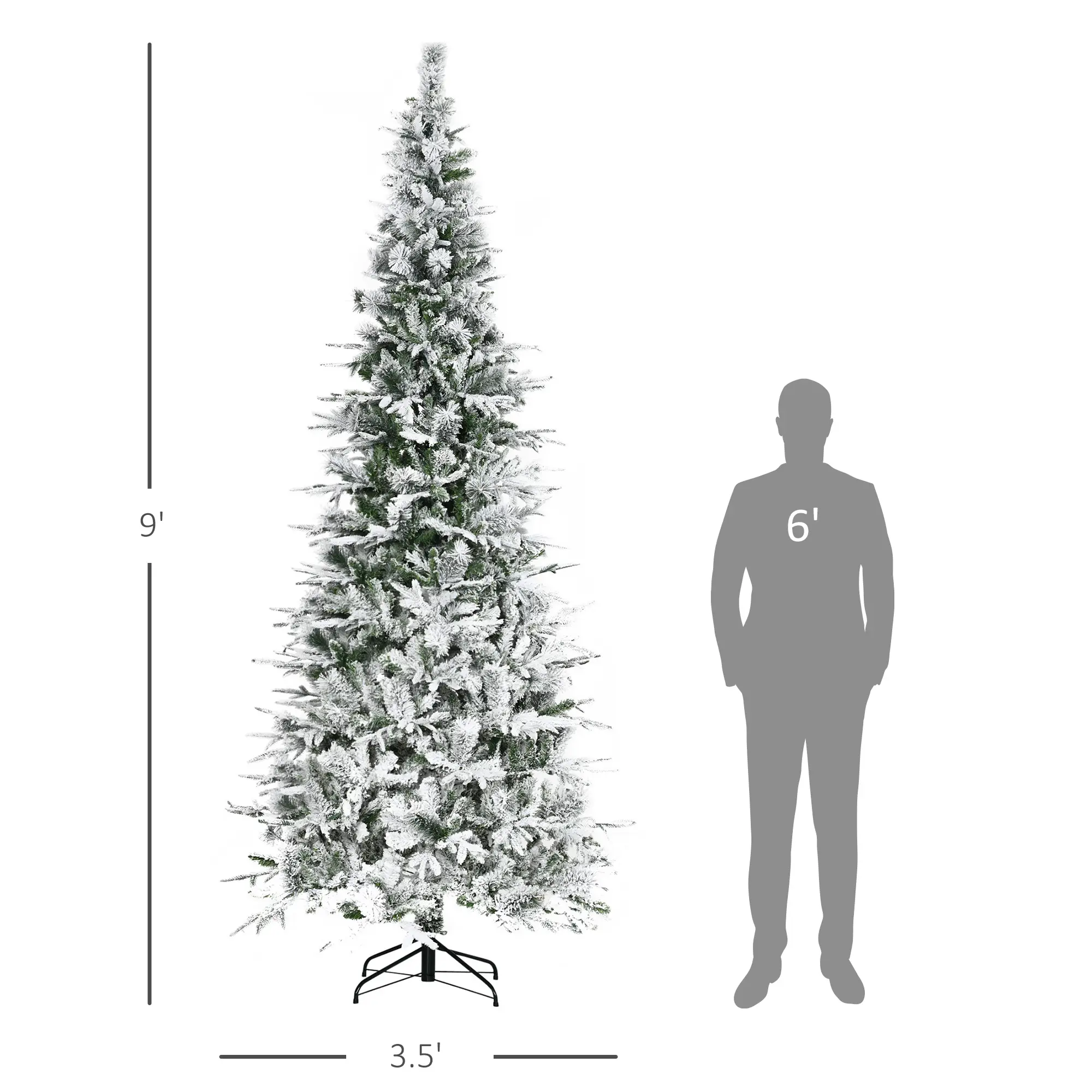 9 Unlit Snow Flocked Pine Artificial Christmas Tree with Realistic Branches and 1159 Tips, Green