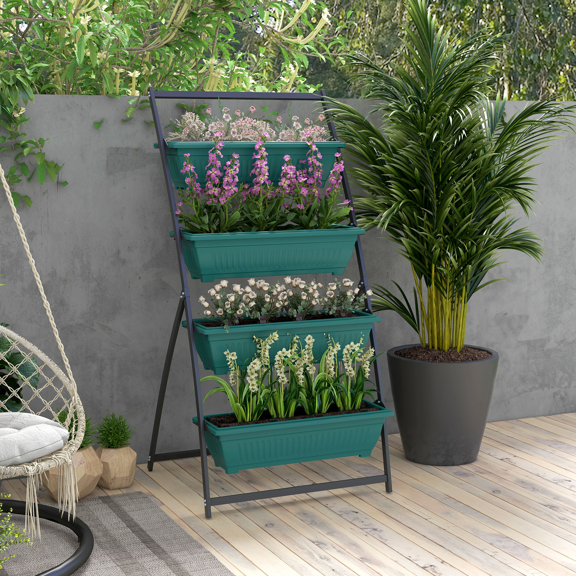 4-Tier Vertical Raised Garden Planter with 4 Boxes, Outdoor Plant Stand Grow Container for Vegetable & Flowers, Green