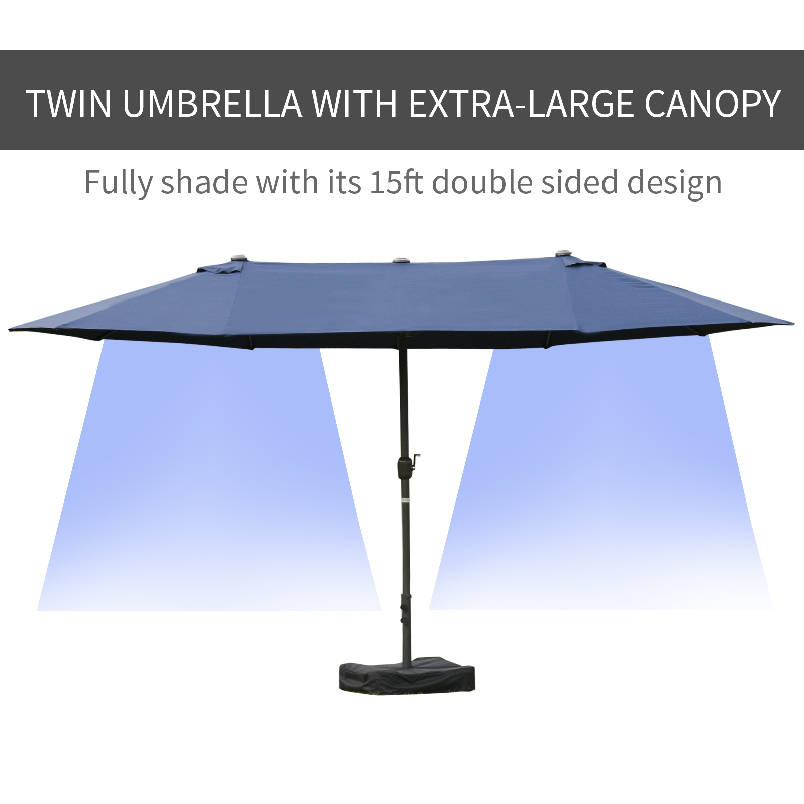 Double-Sided Patio Umbrella, Rust-Resistant Steel, Poolside Shade, Dark Blue - Image 4
