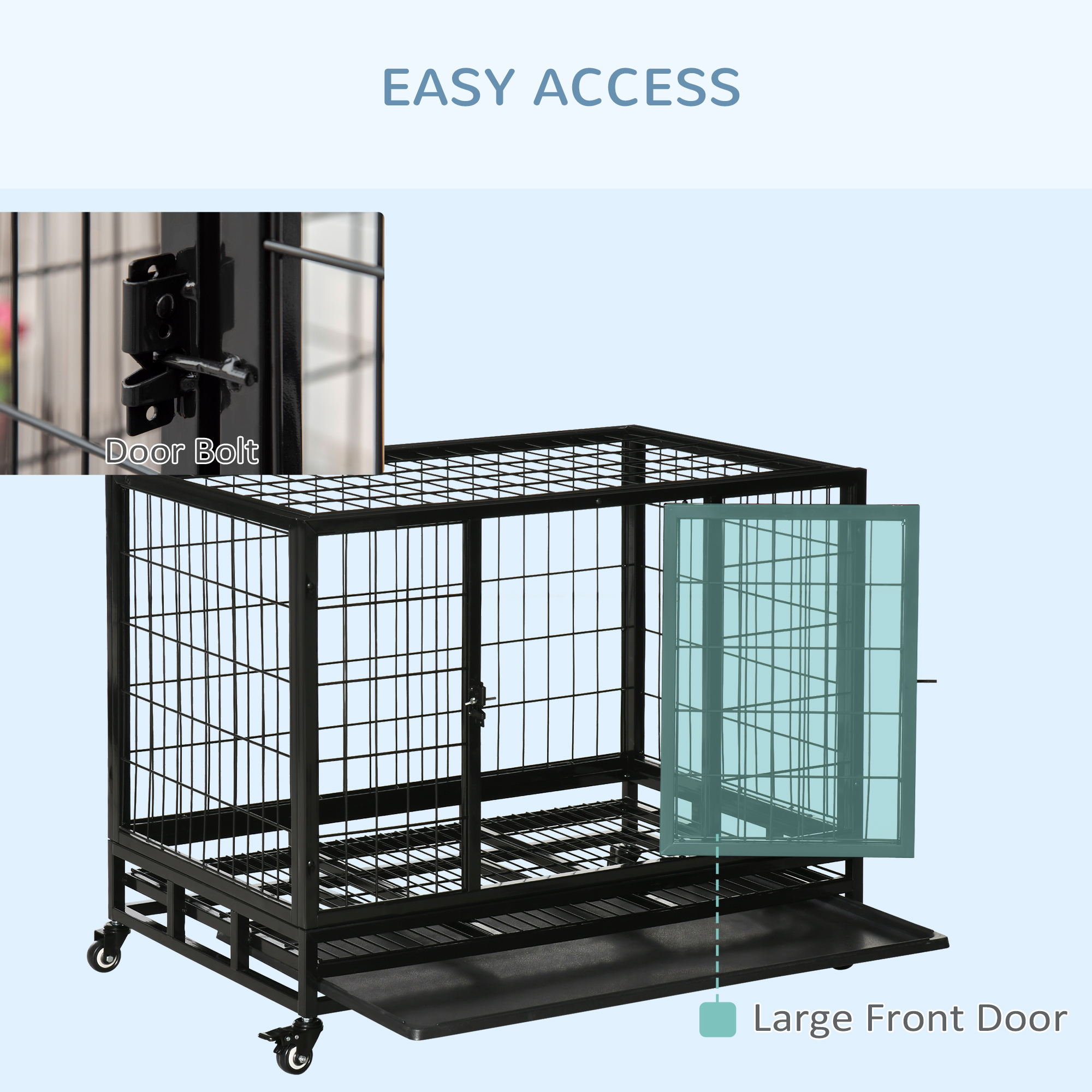  36" Heavy Duty Dog Crate with Removable Tray, Lockable Wheels and Double Door, for Medium and Large Dogs, Black