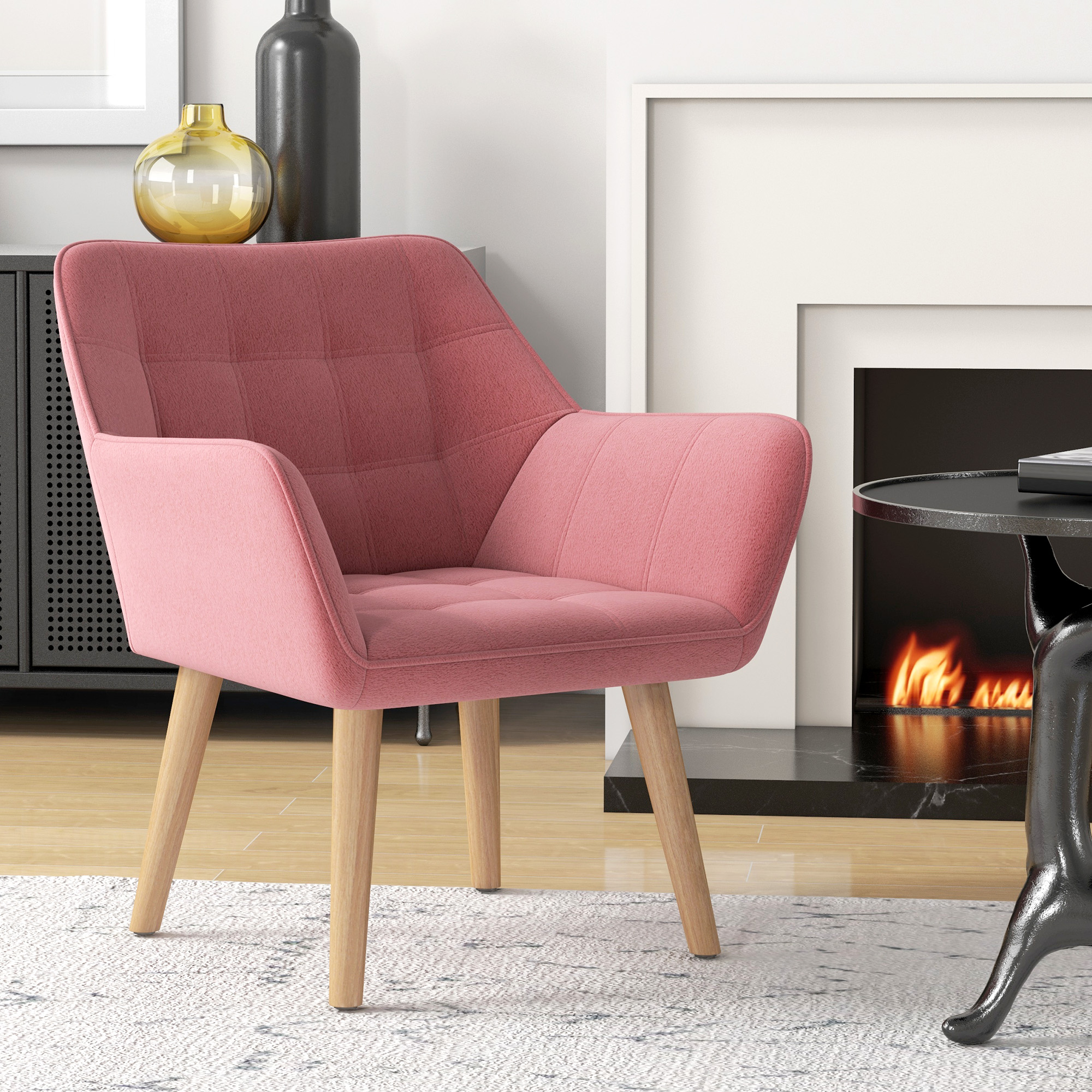 Accent Chair, Arm With Wide Arms, Slanted Back, Thick Padding And Rubber Wooden — image 2
