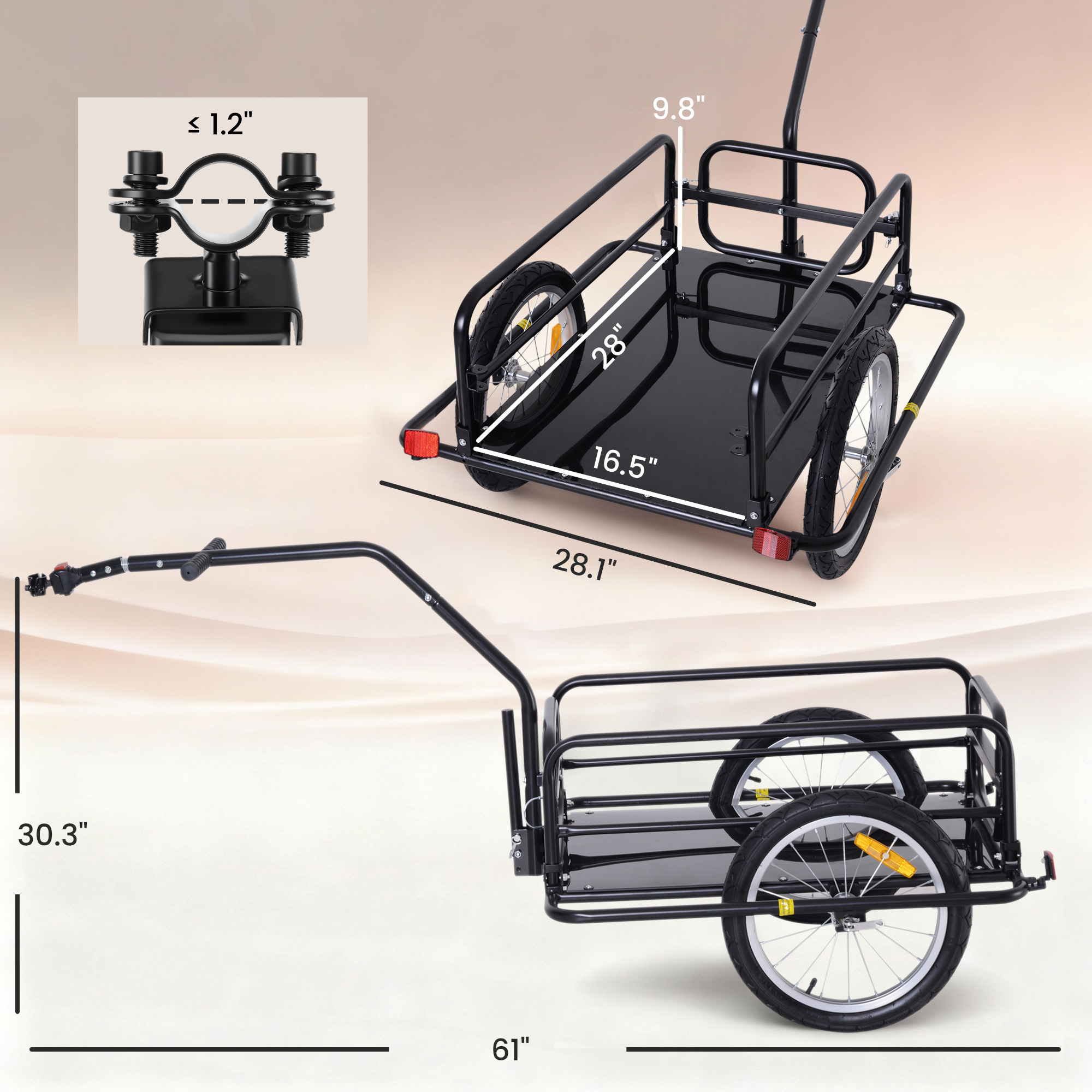 Foldable Bike Cargo Trailer Cart with Hitch, 88 lbs. Capacity, Black