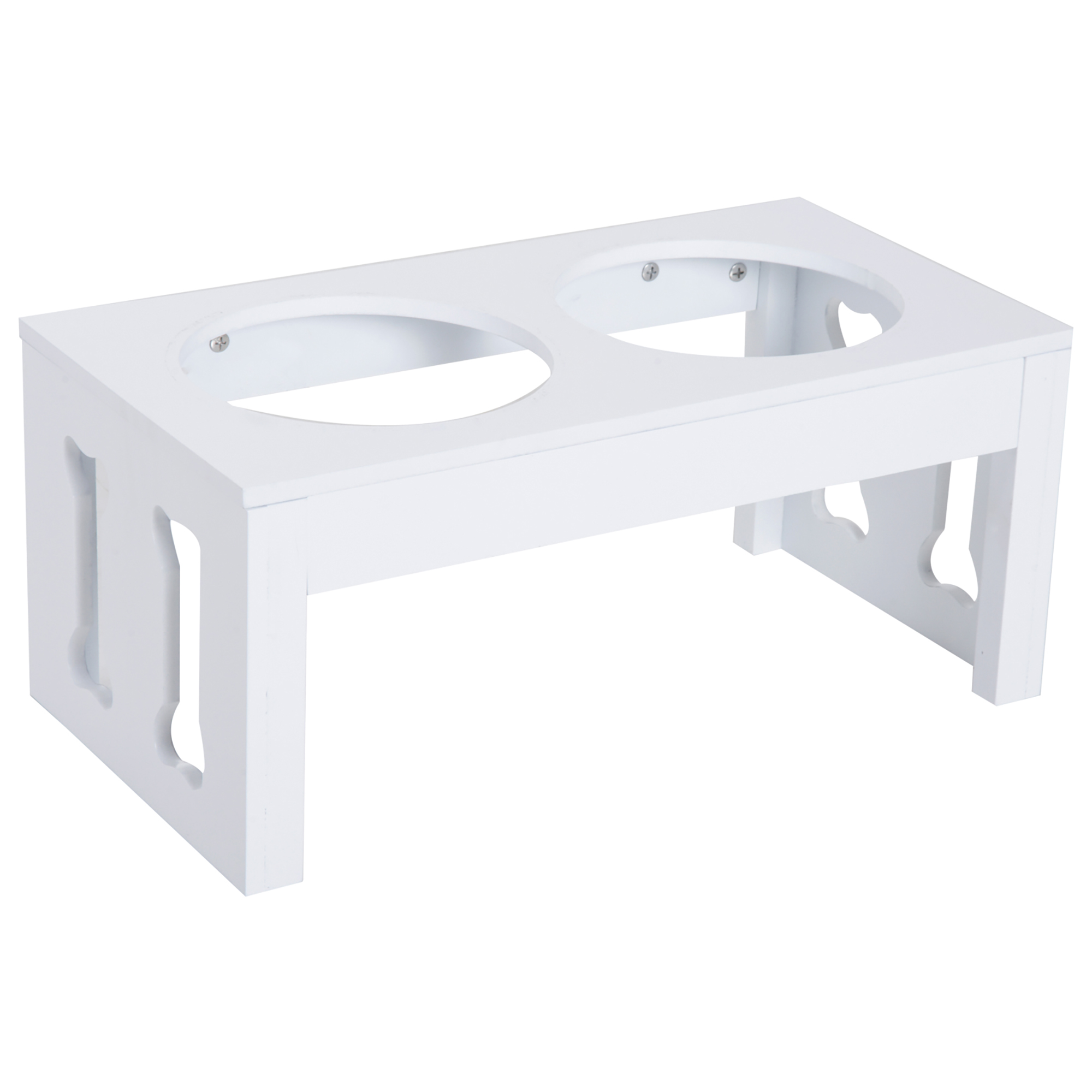  23" Modern Decorative Raised Dog Bowls, Wooden Heavy Duty Pet Food and Water Bowl, Elevated Feeding Station, White