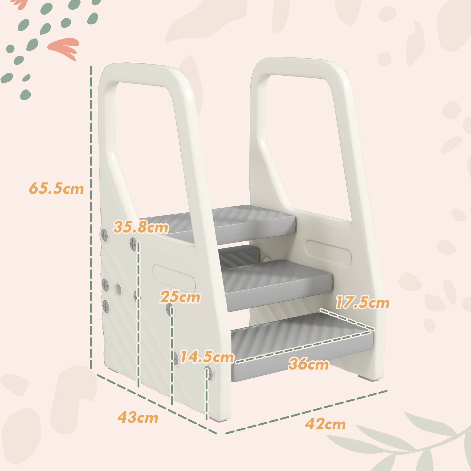 Adjustable 3 Step Toddler Tower With Handles, Non-slip Surface And Foot Pads — image 5