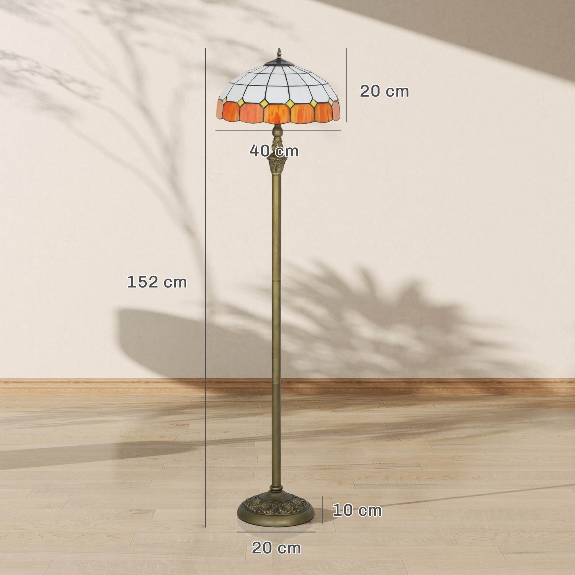 Tiffany-Style Floor Lamp With Handcrafted Stained Glass Shade, 152cm Tall