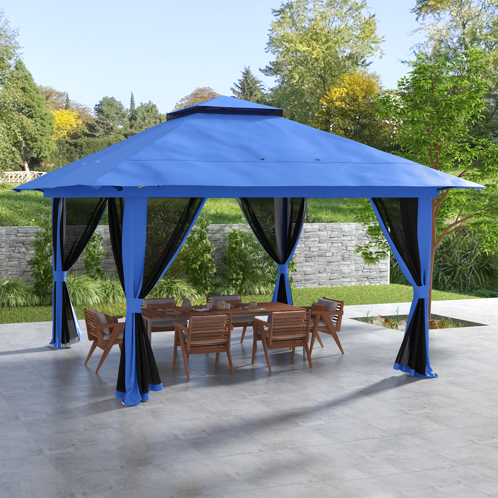 13 x 13 Pop Up Gazebo Instant Canopy Tent Shelter with 2-Tier Roof, Carry Bag, Wight Bags for Outdoor, Garden, Blue