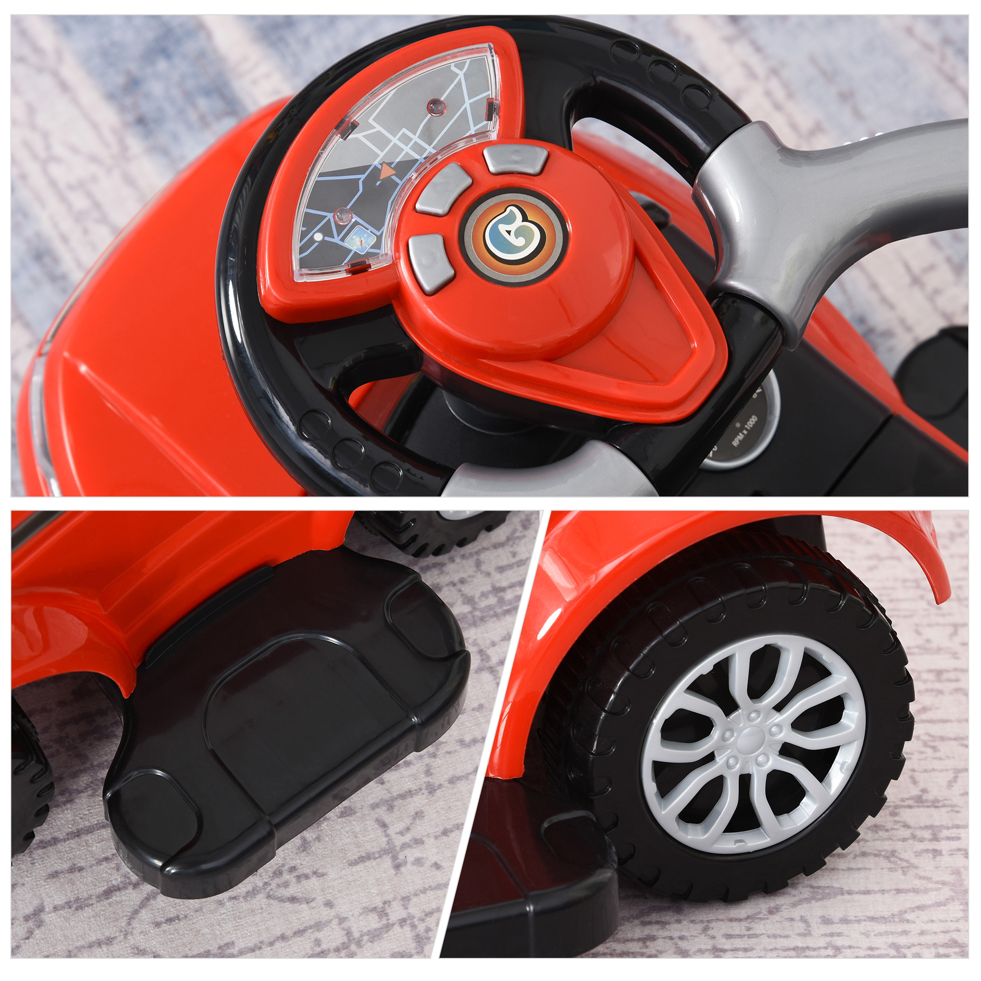 2 In 1 Push Cars for Toddlers Kid Ride on Push Car Stroller Sliding Car with Horn Music Light Function Secure Bar Ride on Toy for Boy Girl 1-3 Years Old Red Product Image