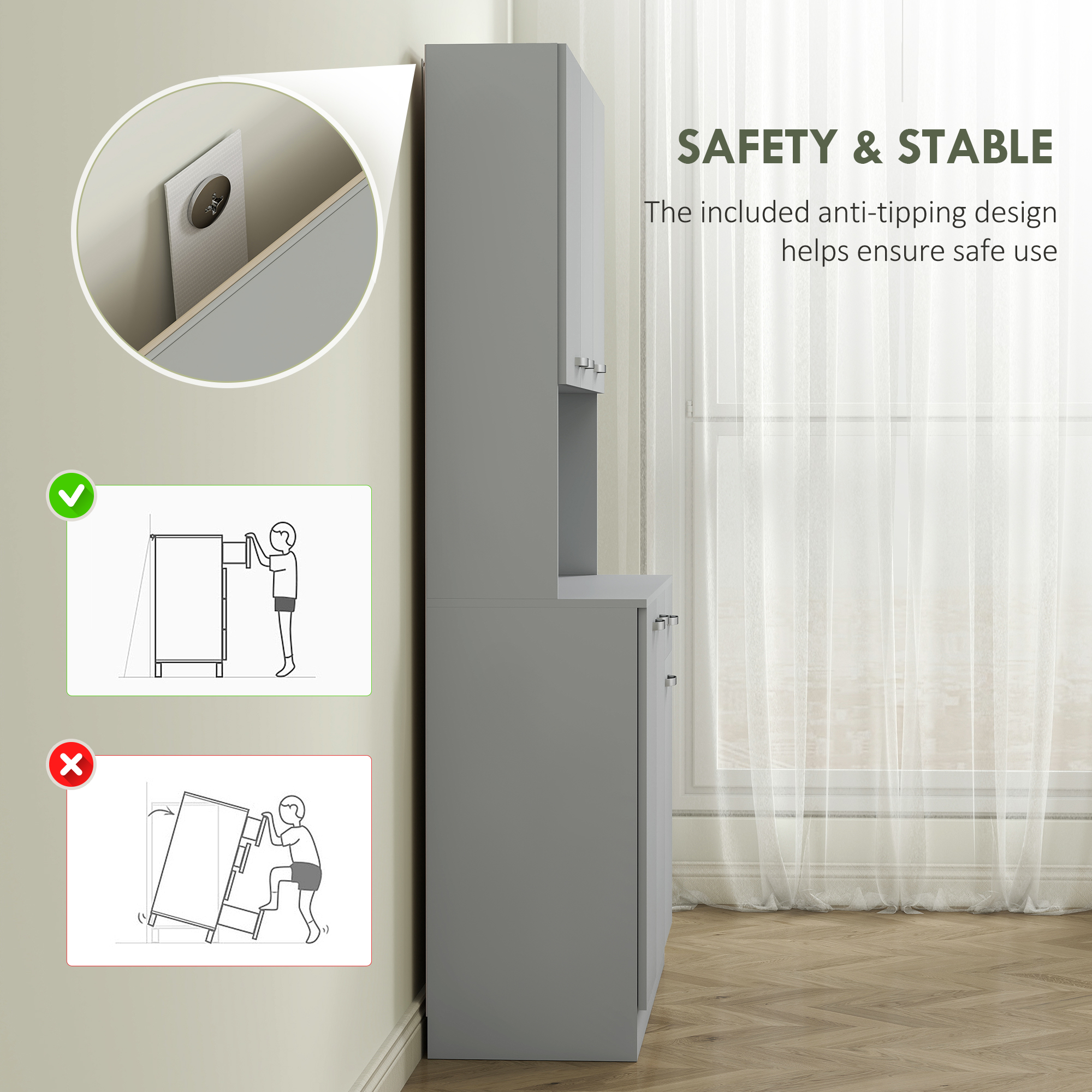 71" Kitchen Pantry Cabinet, Tall Storage Cabinet with Microwave Stand, Modern Kitchen Hutch with Countertop, 6 Doors, Storage Drawer, 3 Adjustable Shelves for Living Room, Comedor, Gray Product Image