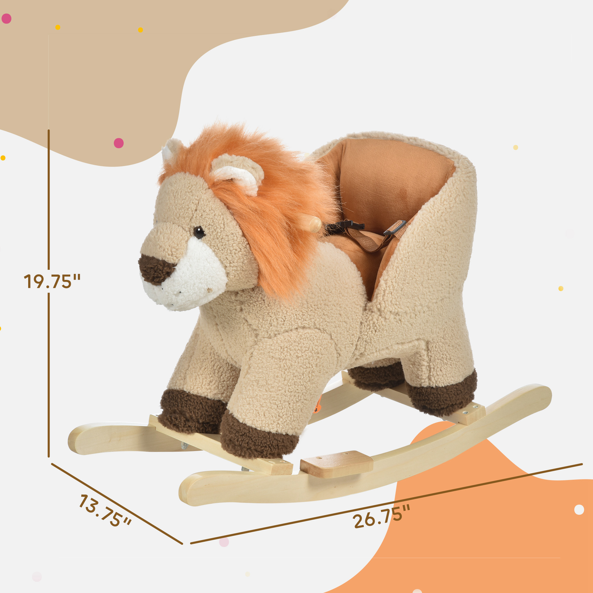 Baby Rocking Horse Lion with Sound, Plush Stuffed Rocking Animals, Wooden Rocking Horse with Seat Belt for 18-36 Months Boys and Girls Gift, Brown Product Image