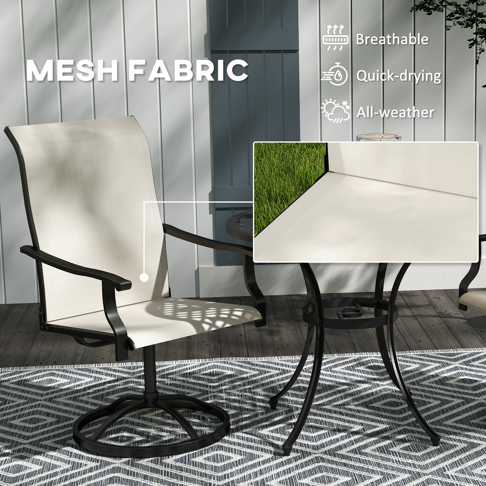 Patio Swivel Chairs Set of 2, High Back Patio Dining Chairs with All-Weather Mesh for Backyard, Lawn, Garden, Beige - 5