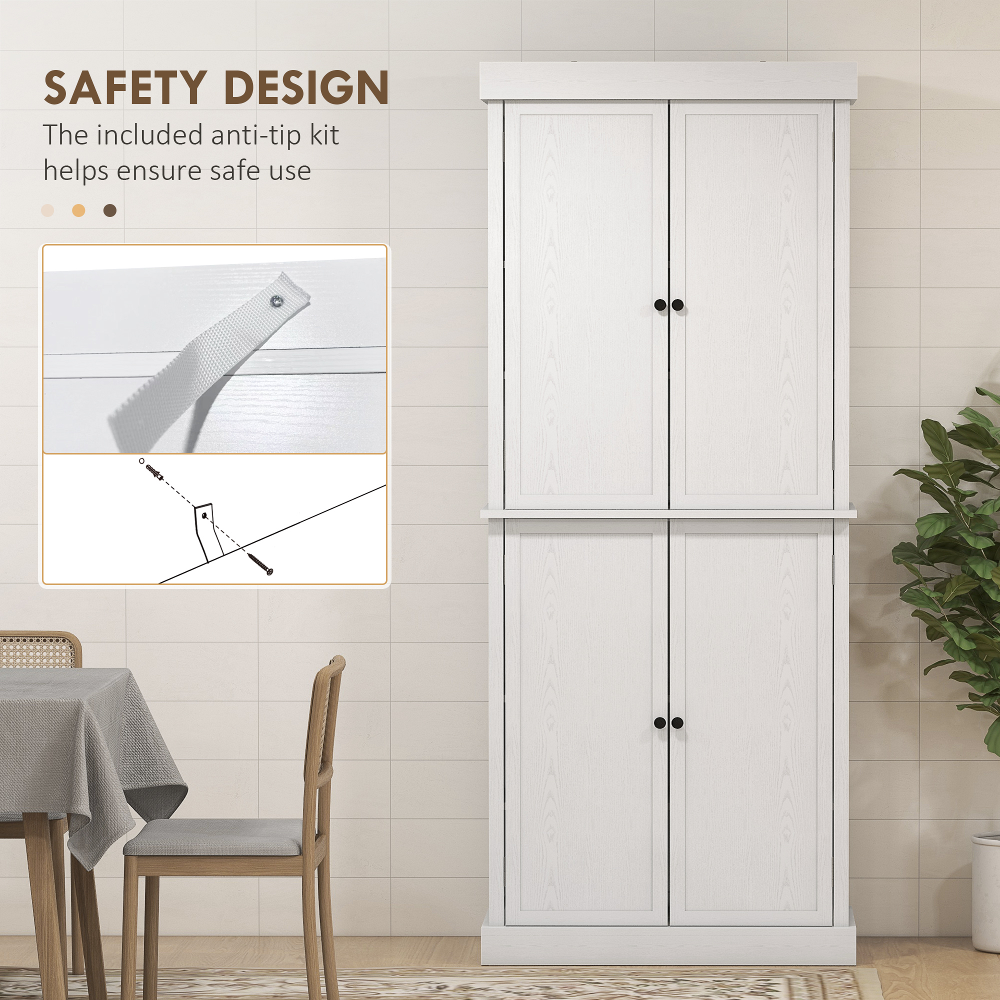  72" Kitchen Cabinet, Pantry Storage Cabinet with Doors and Shelves, Freestanding Food Pantry Cabinet, White Wood Grain image 5