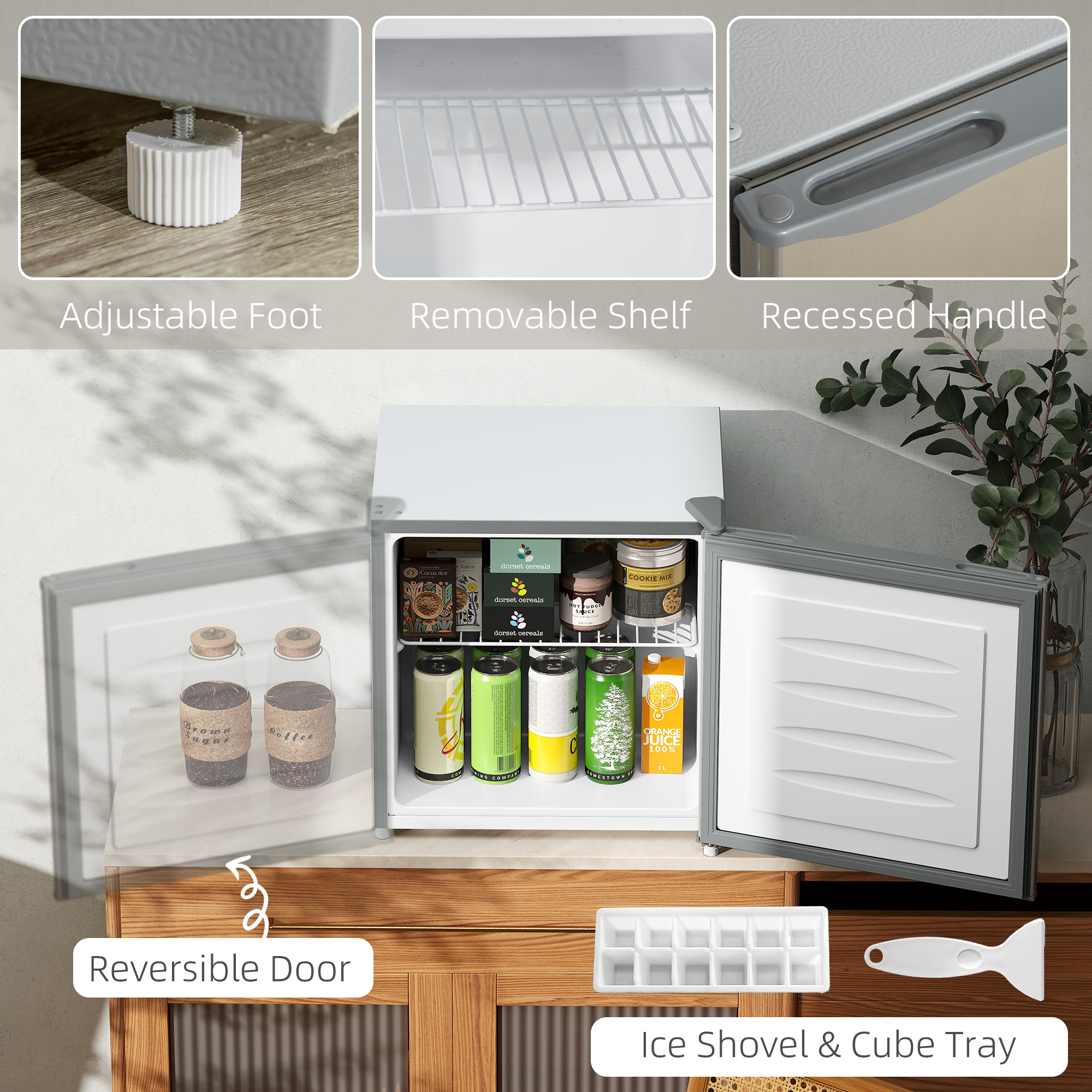  Mini Freezer Countertop, 1.1 Cu.Ft Compact Upright Freezer with Removable Shelves, Reversible Door for Home, Dorm, Apartment and Office, Gray