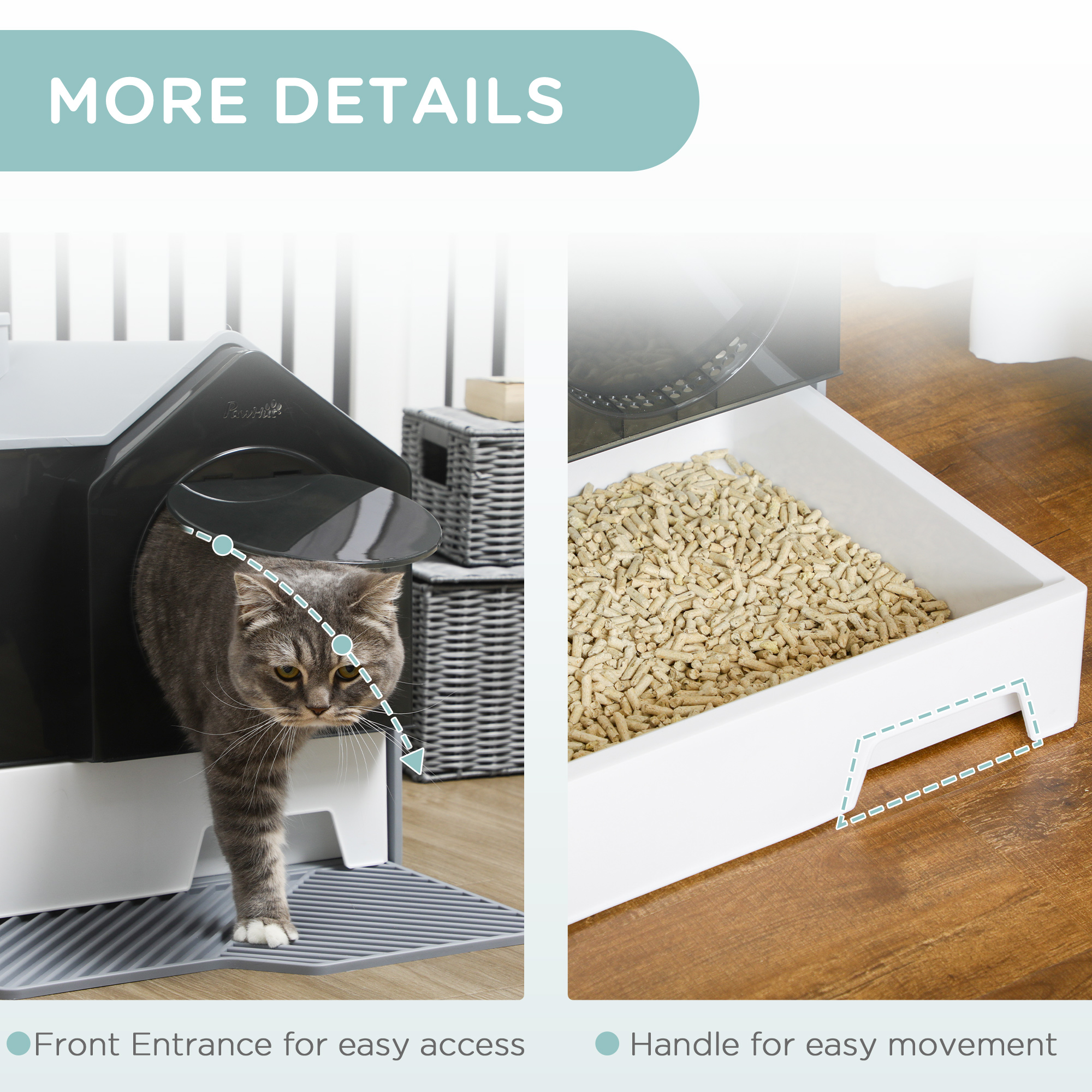  Hooded Cat Litter Box w/ Litter Mat, Litter Particle Catching, Gray