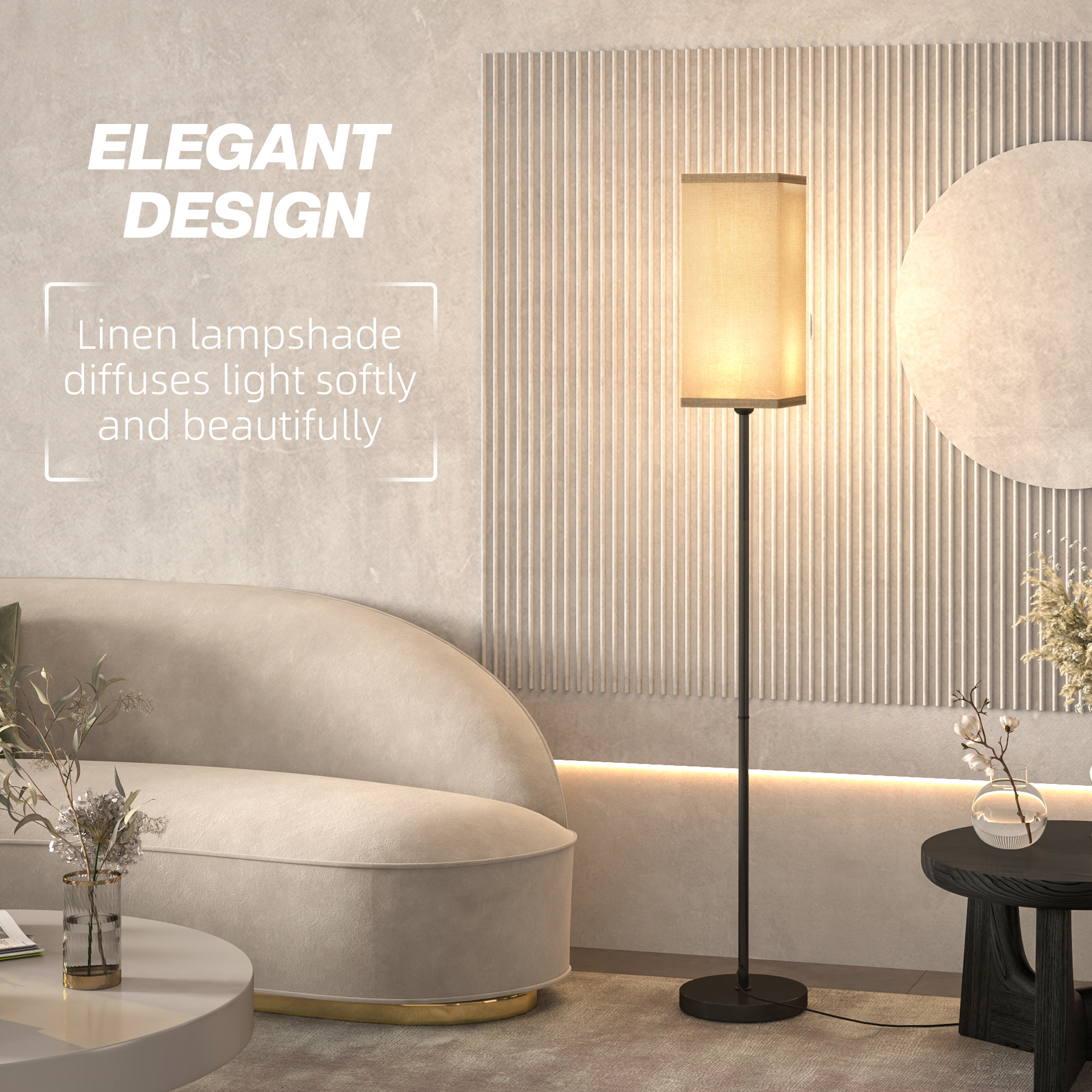 Floor Lamp, Modern Standing Lamp With Linen Shade, Tall Lamps For Living Room, Bedroom, With Foot Switch, Bulb Not Included, Black — foto 4