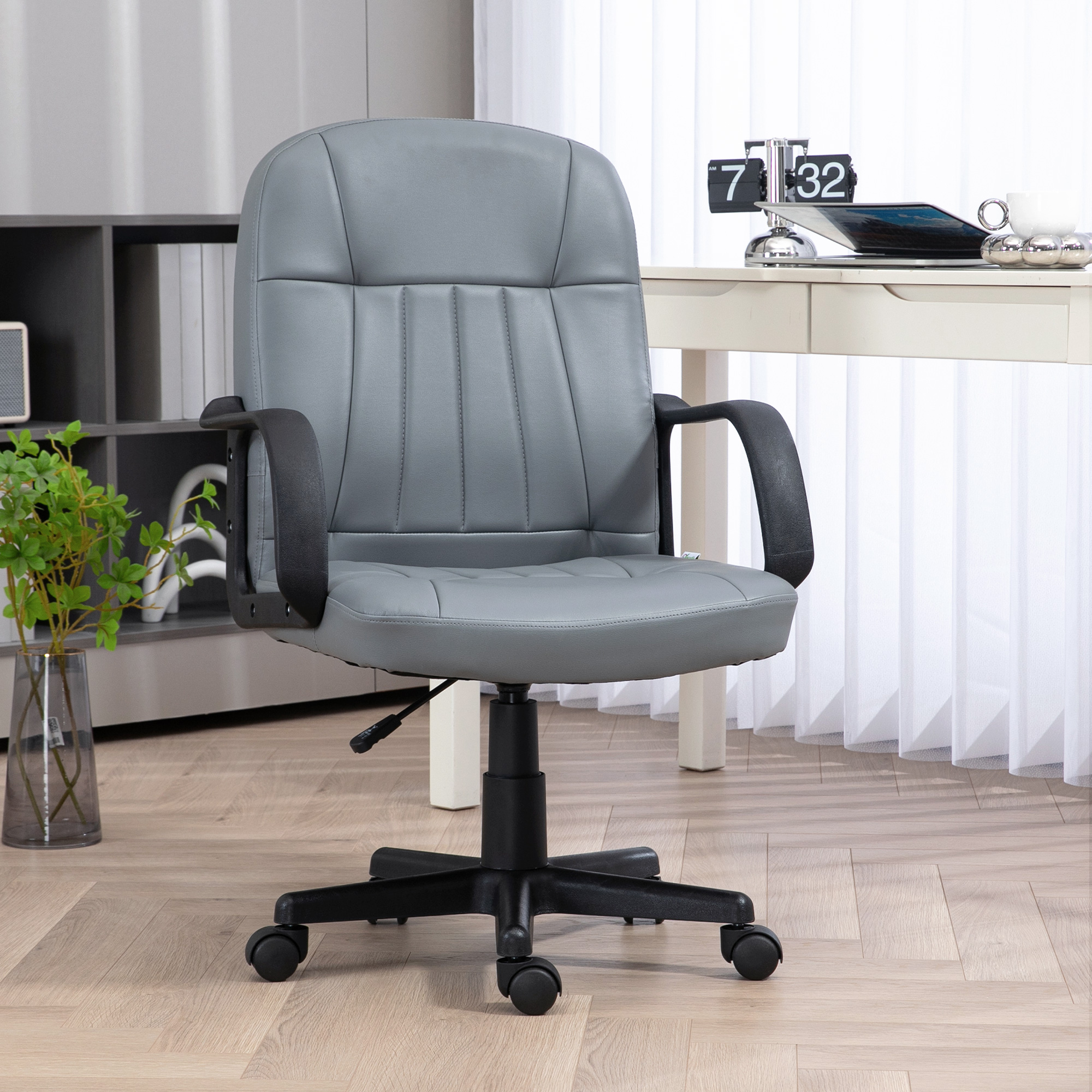 Desk Chair, PU Leather Computer Office With Adjustable Height, Swivel Wheels — image 3