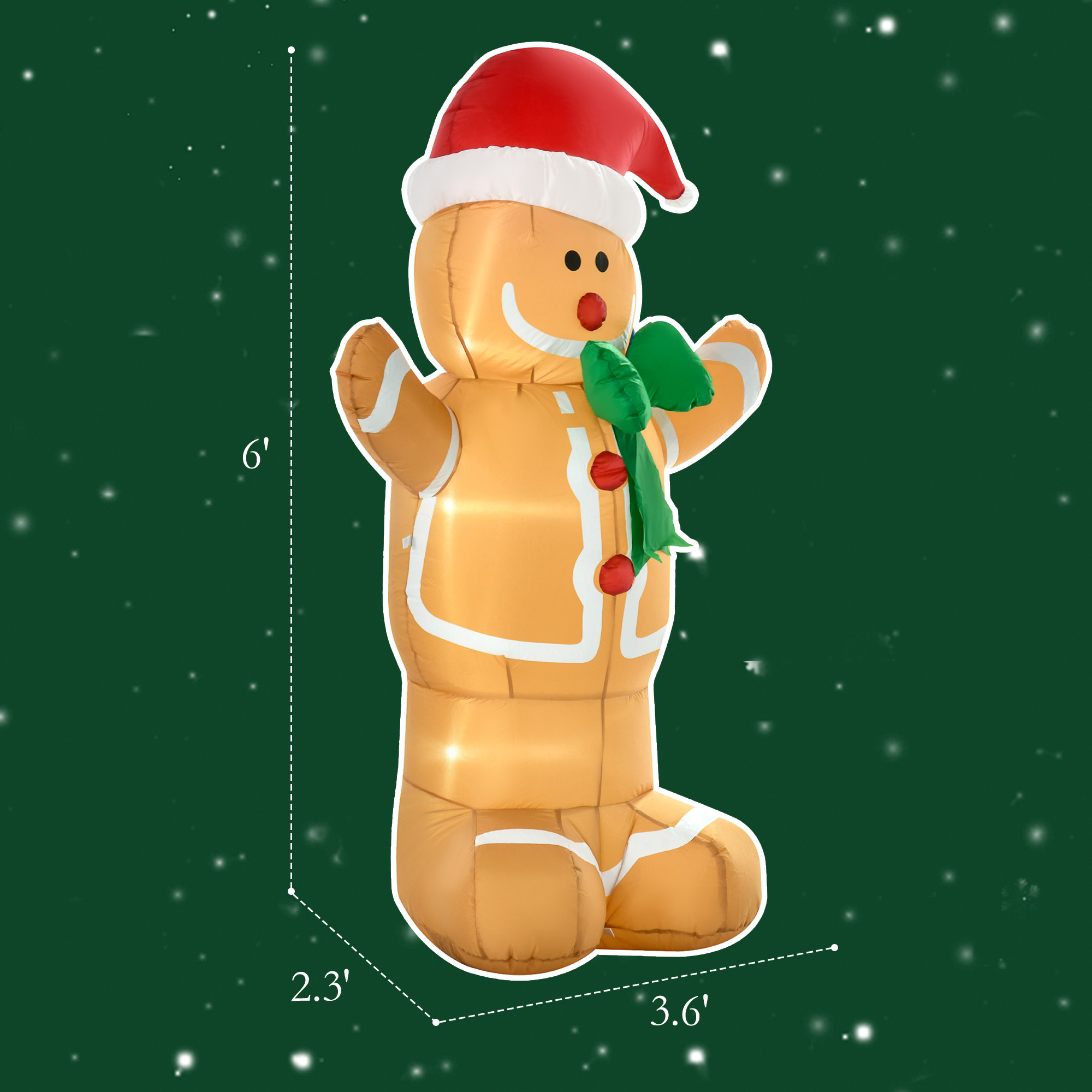6ft Christmas Inflatable Gingerbread Man, Outdoor Blow-Up Yard Decoration with LED Lights Display image 2