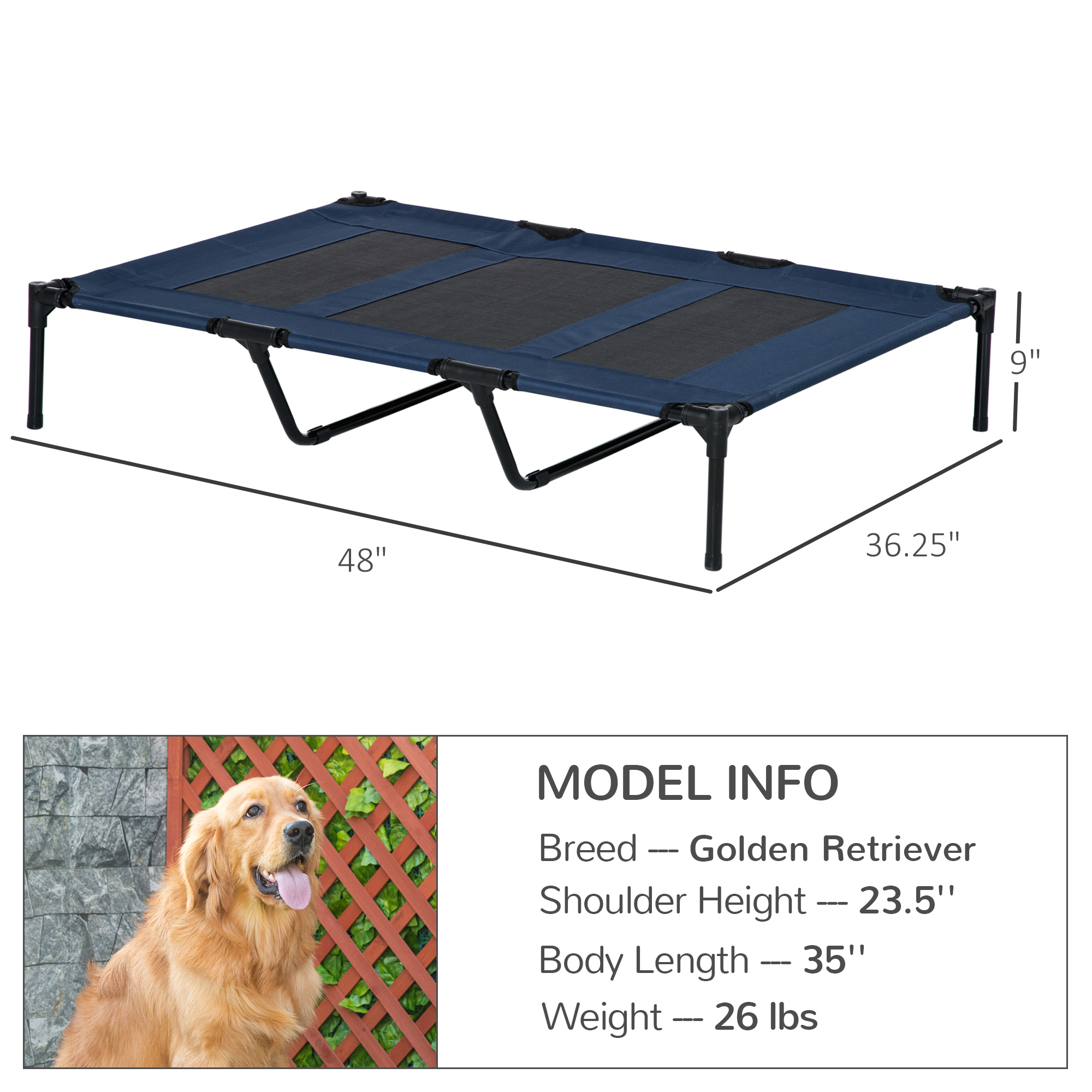  48" x 36" Elevated Breathable Dog Bed w/ Carry Bag Dark Blue
