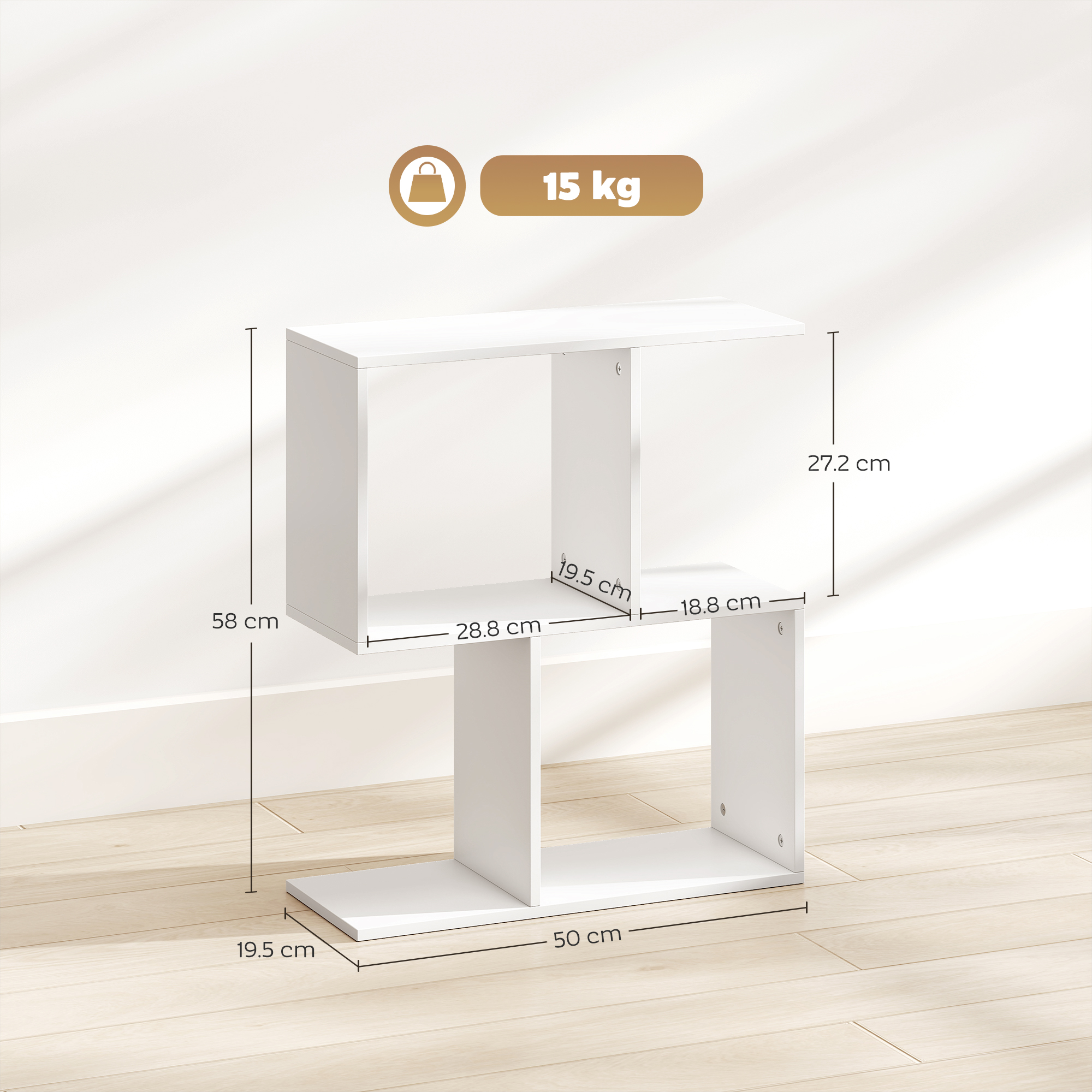 Side Table, Narrow End With Storage Shelves, S-Shaped, 3-Tier, 50W X 19.5D X — image 5