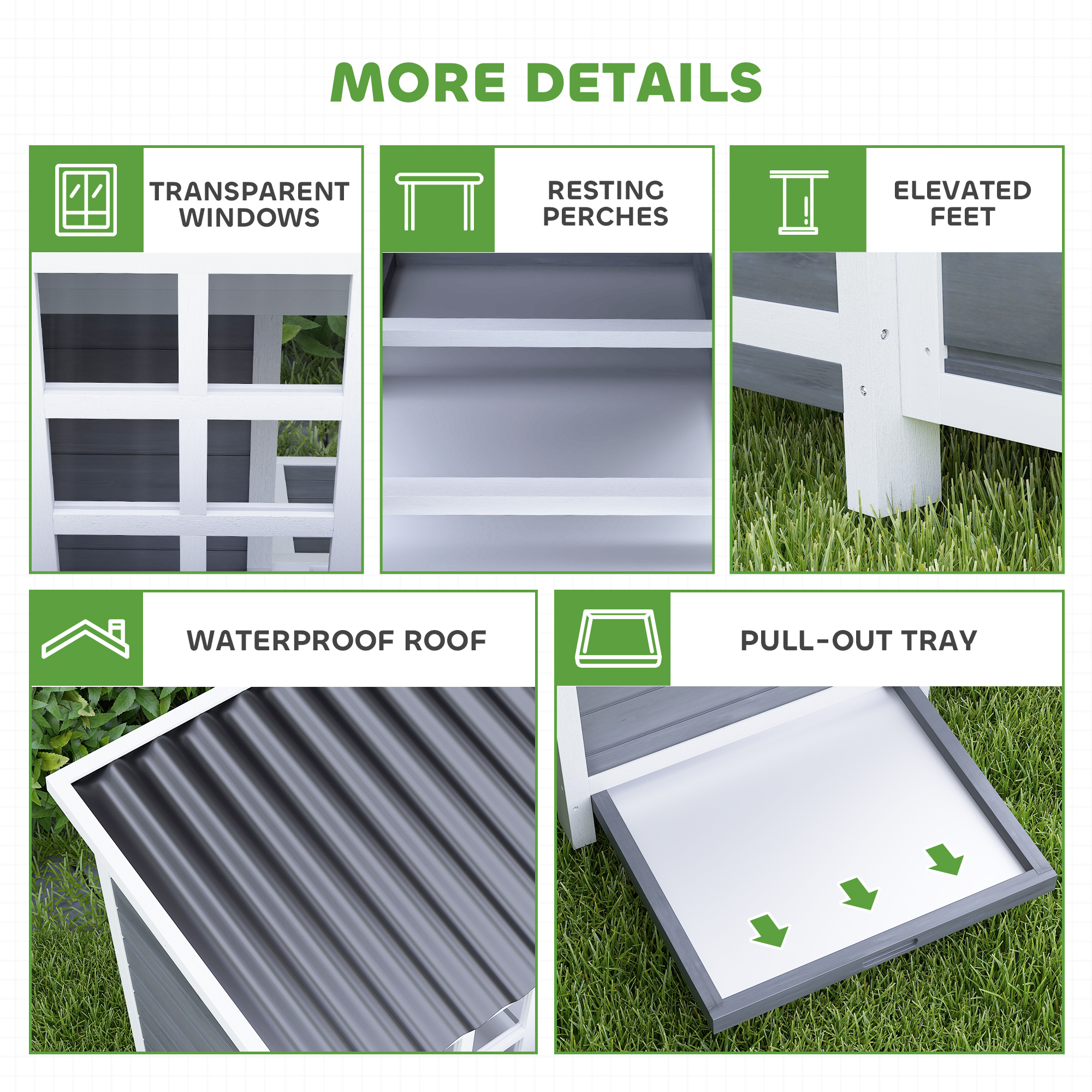  Wooden Chicken Coop with Nesting Box, Pull-Out Tray, Waterproof Roof, 39" Chicken House for 4-6 Chickens, Rabbits