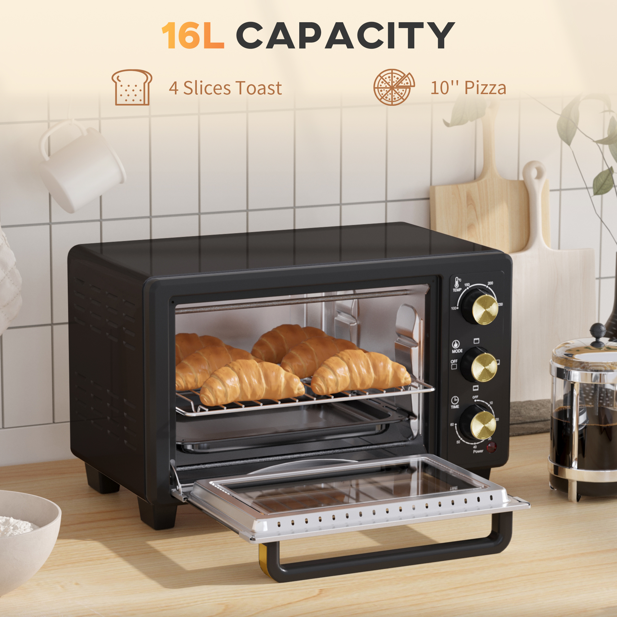 16L Mini 1400W Countertop Oven - Black — image 3