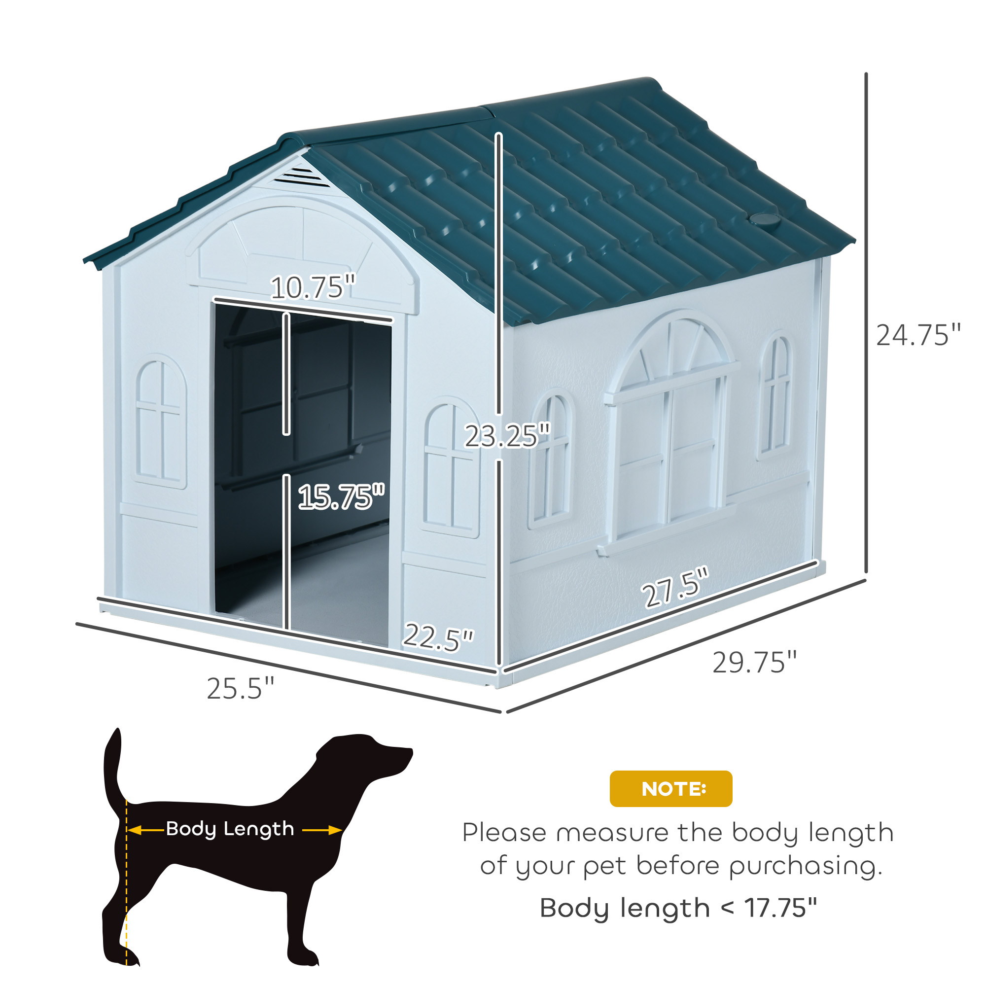  Plastic Dog House for Medium and Small Dogs, Water Resistant Puppy Shelter Indoor Outdoor with Door, Easy to Assemble, Blue