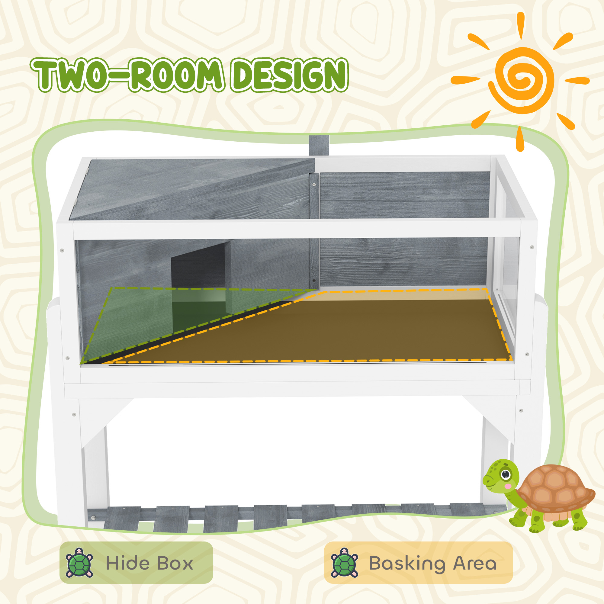  Wooden Tortoise Habitat with Storage Shelf, Tortoise Enclosure with Clear Windows, Openable Top, Lamp Holder, Gray