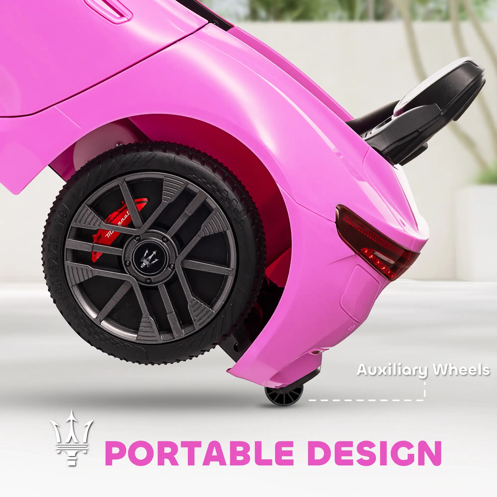 Maserati Gran Turismo Licensed 12V Kids Electric Car w/ Remote Control, Soft Start, LED Lights, Music, Horn, Pink