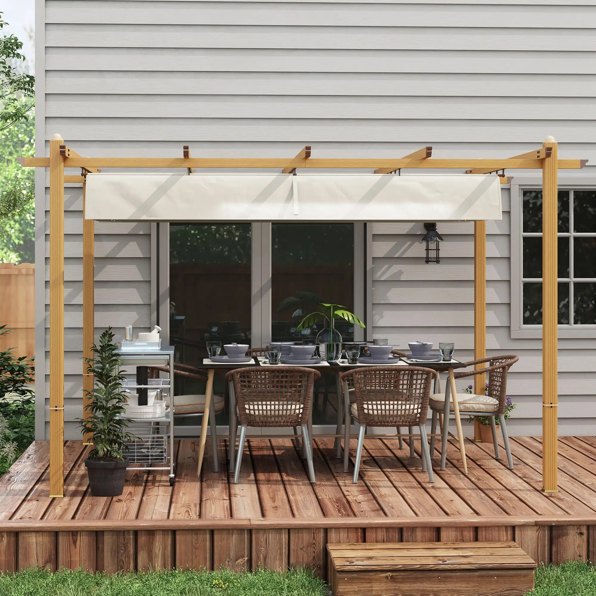 10 x 13 Retractable Pergola Canopy, Aluminum Pergola Sun Shade Shelter for Garden, Patio, Backyard, Deck, Cream