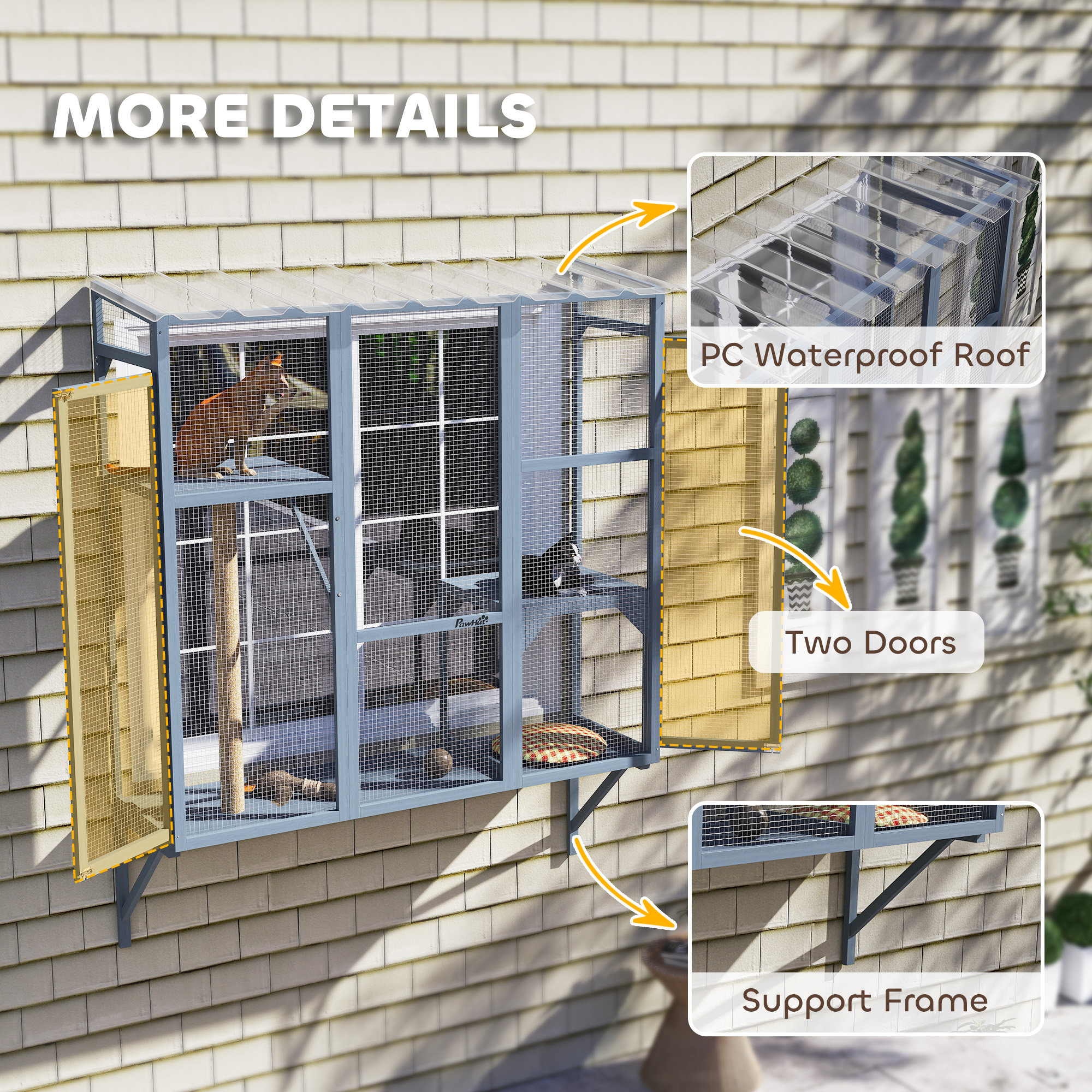  Catio Outdoor, Window Catio for 2-3 Large Indoor Cats w/ 2 Jumping Platforms, Scratching Post, for Playing, Napping