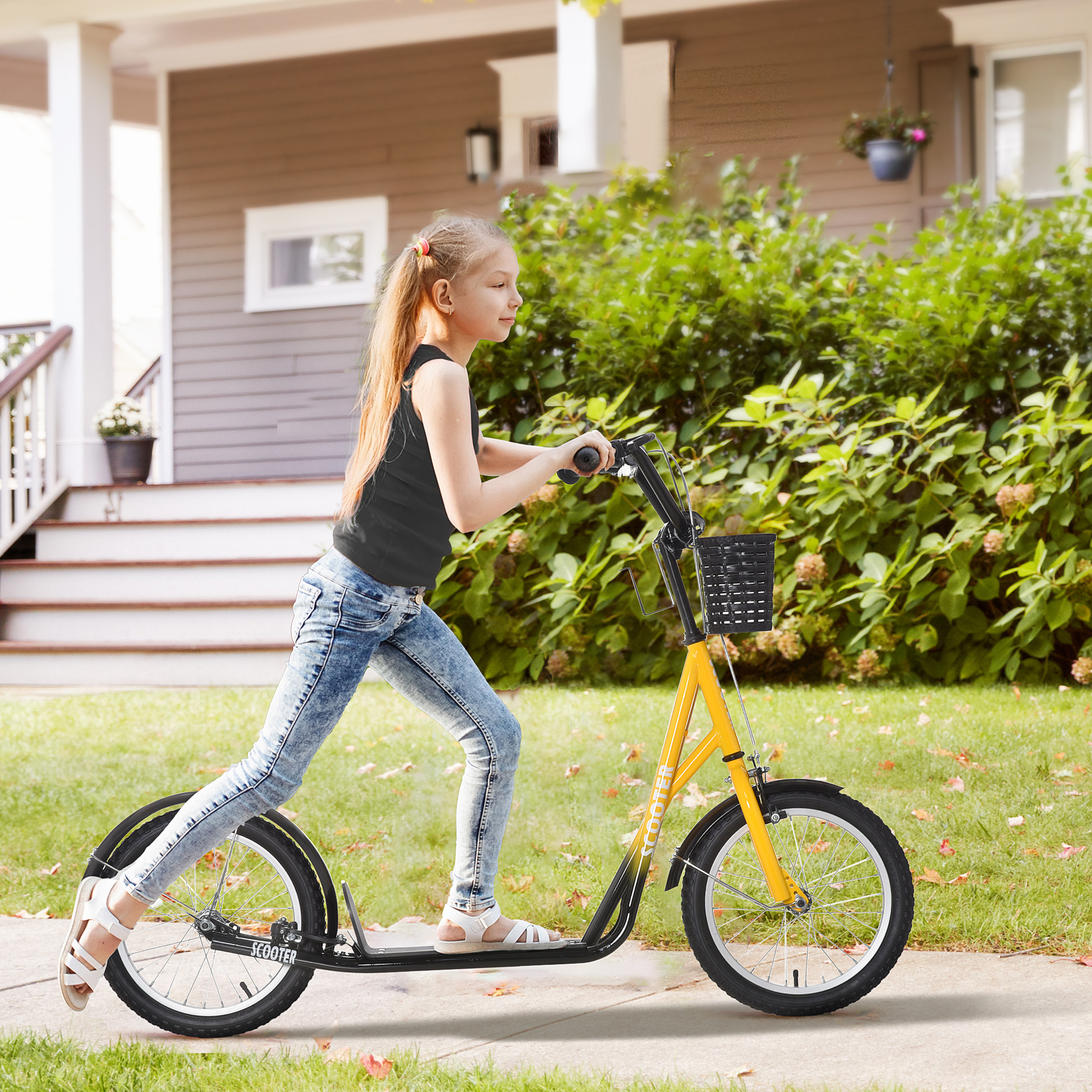 Kids Scooter, Kick Stunt With Adjustable Handlebar, Dual Brakes, Basket — image 3