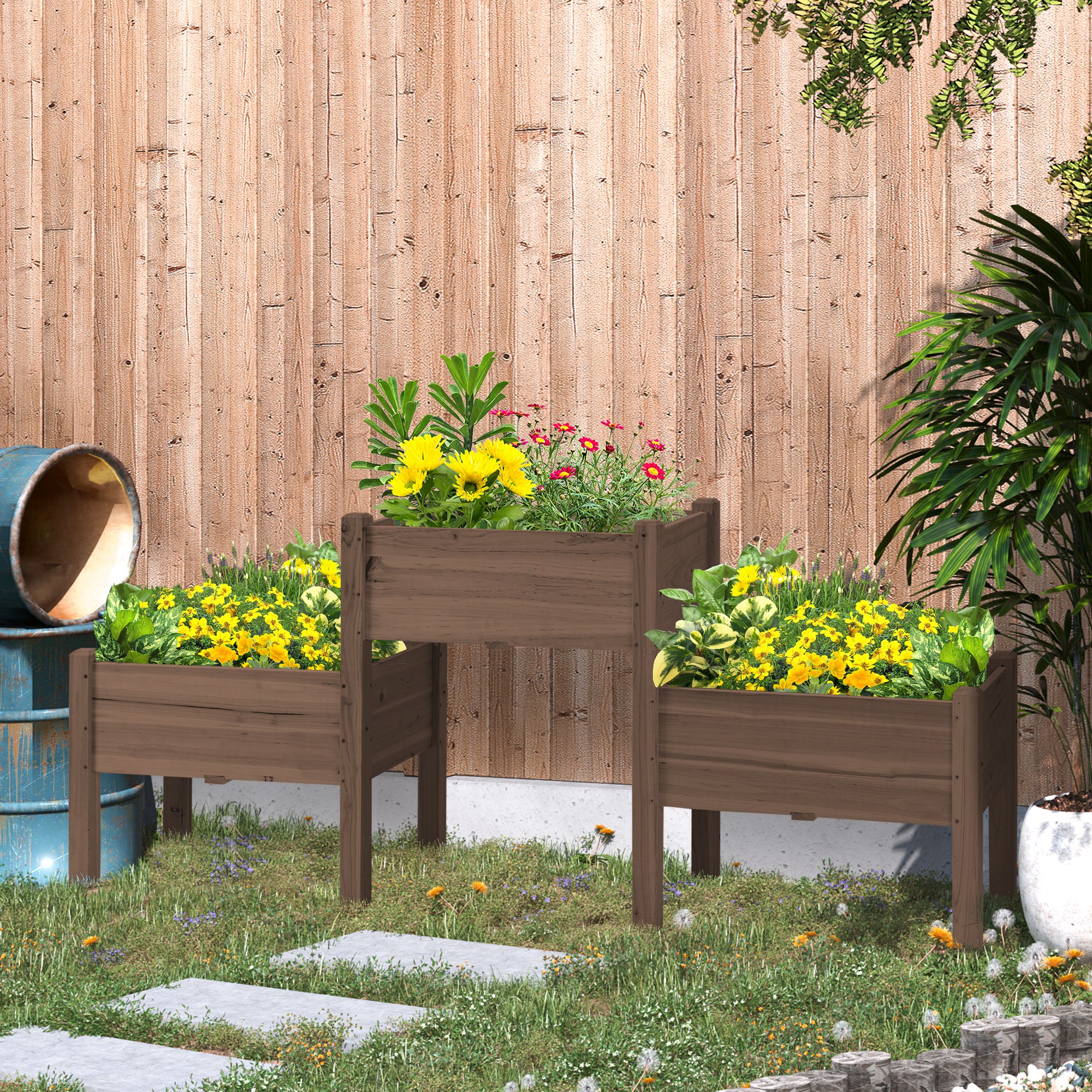 73" x 18" x 32" 3 Tier Raised Garden Bed w/ Three Elevated Planter Box for Vegetables, Herb and Flowers, Coffee
