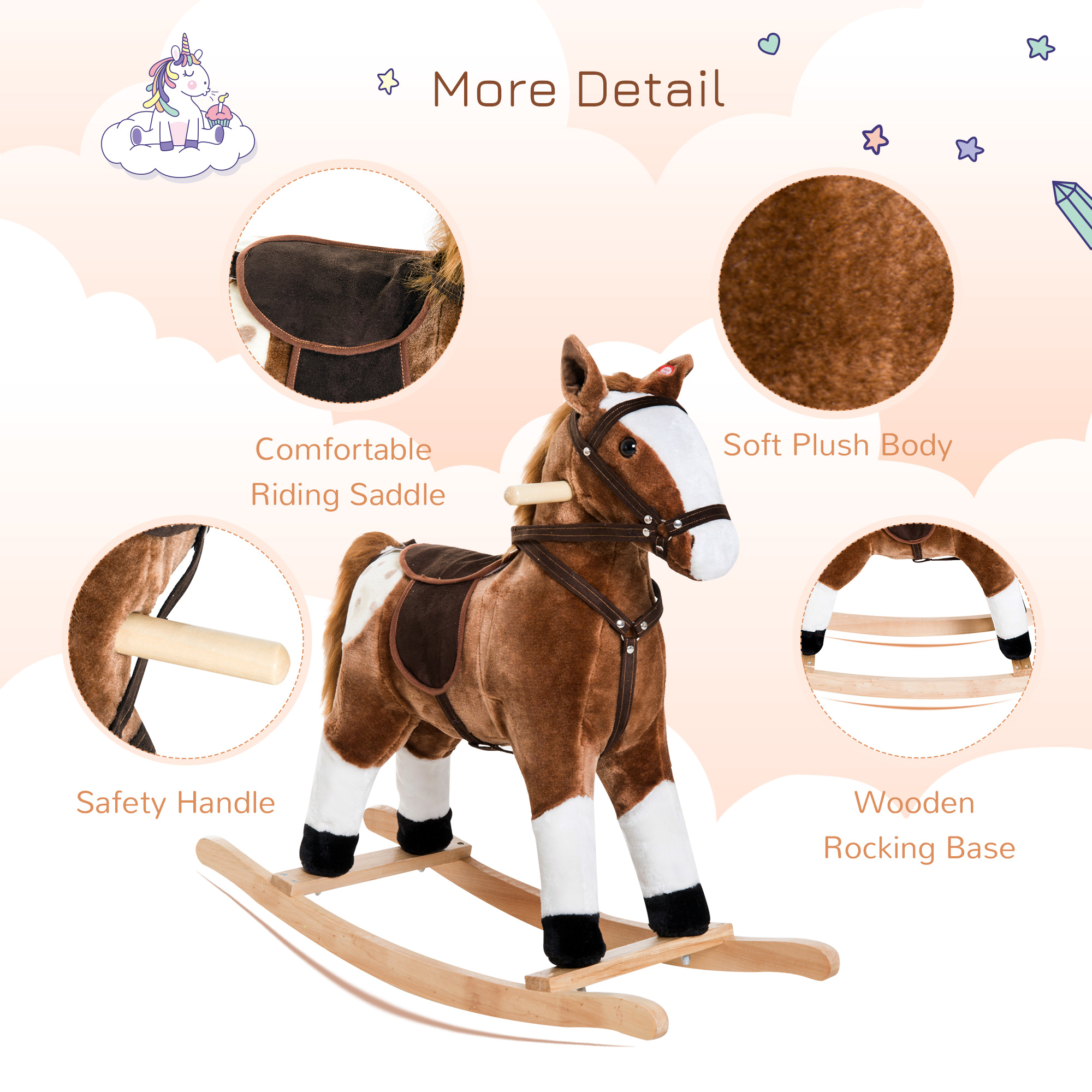 Kids Plush Toy Rocking Horse Pony Toddler Ride on Animal for Girls Pink Birthday Gifts with Realistic… image 6