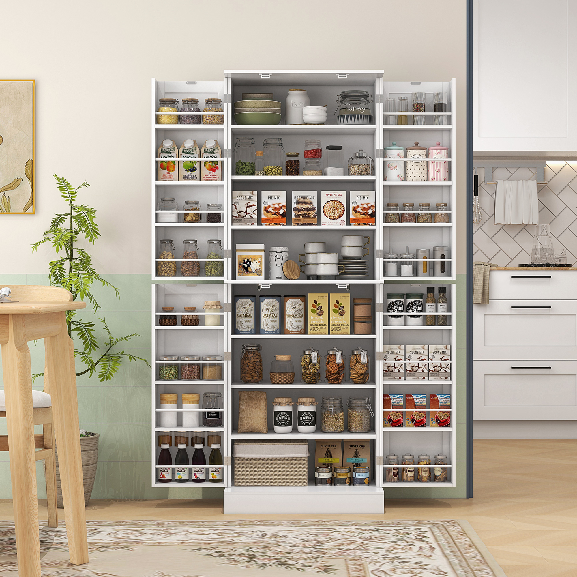 65" Kitchen Cabinet, Kitchen Pantry Cabinet with 4 Doors and 16 Door Shelves for Dining Room, White - 2