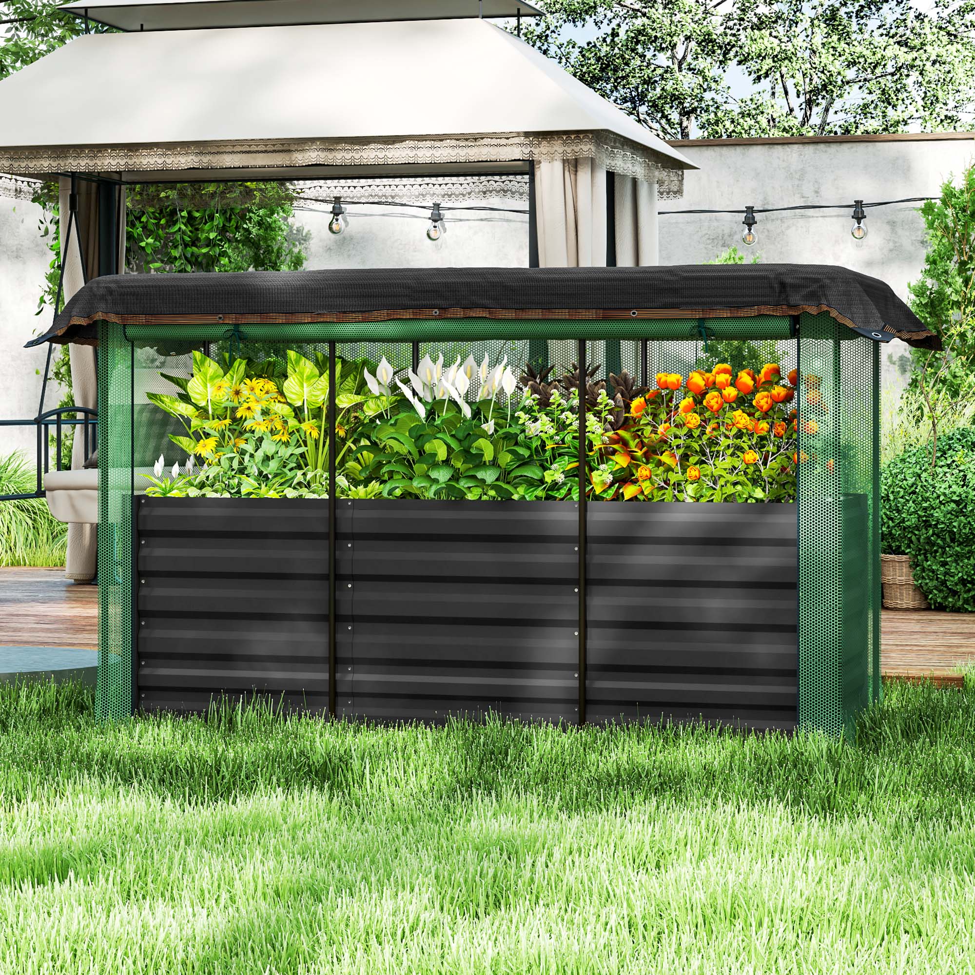 Galvanized Steel Planter Box With Crop Cage And Shade