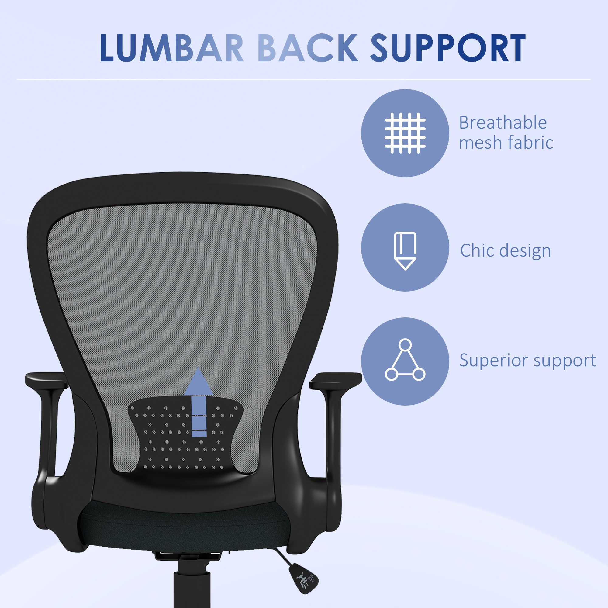 Vinsetto Ergonomic Office Chair, Mesh Desk With Flip-up Armrest, Lumbar Back — image 5