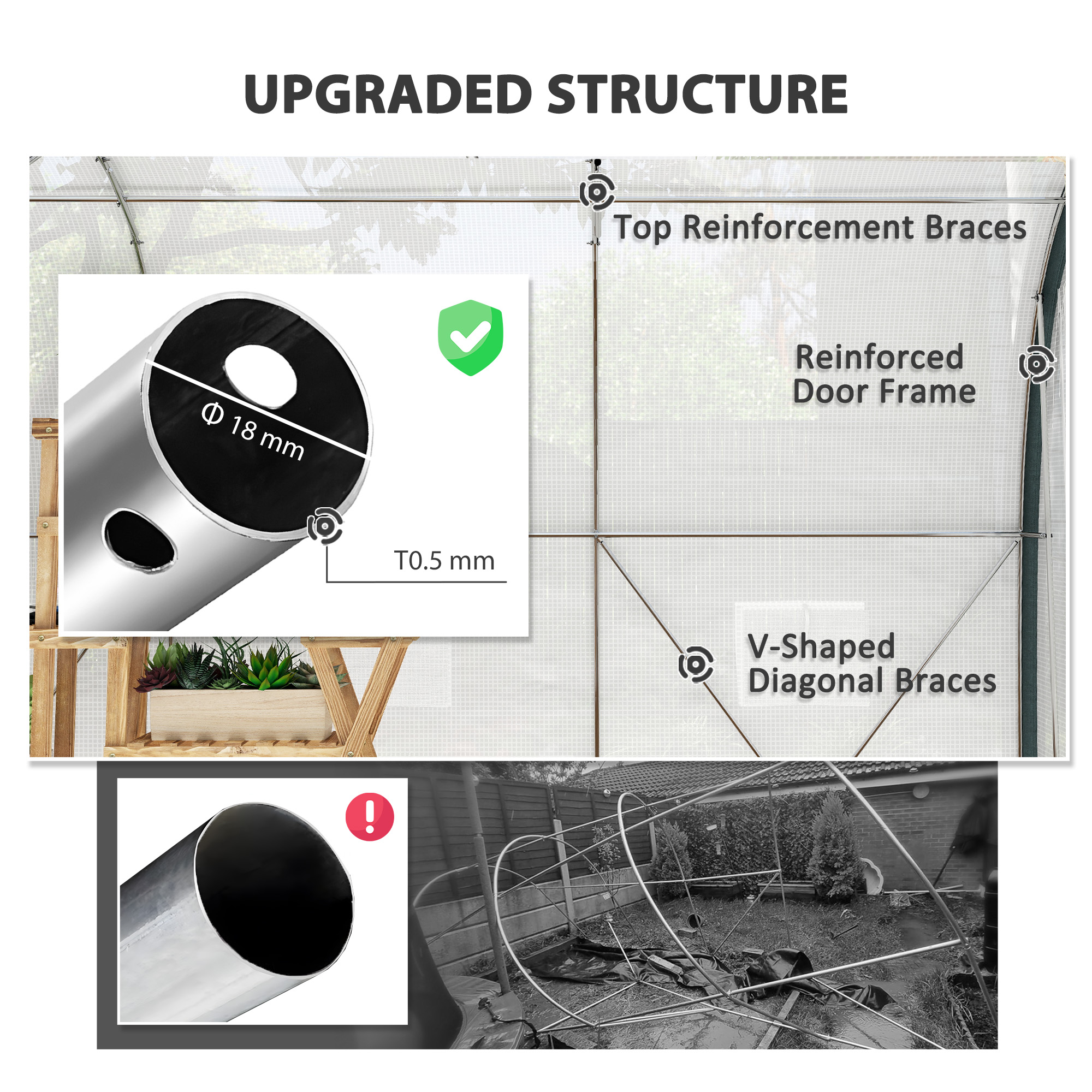 3 X 2(m) Walk-In Tunnel Greenhouse, With Accessories - White