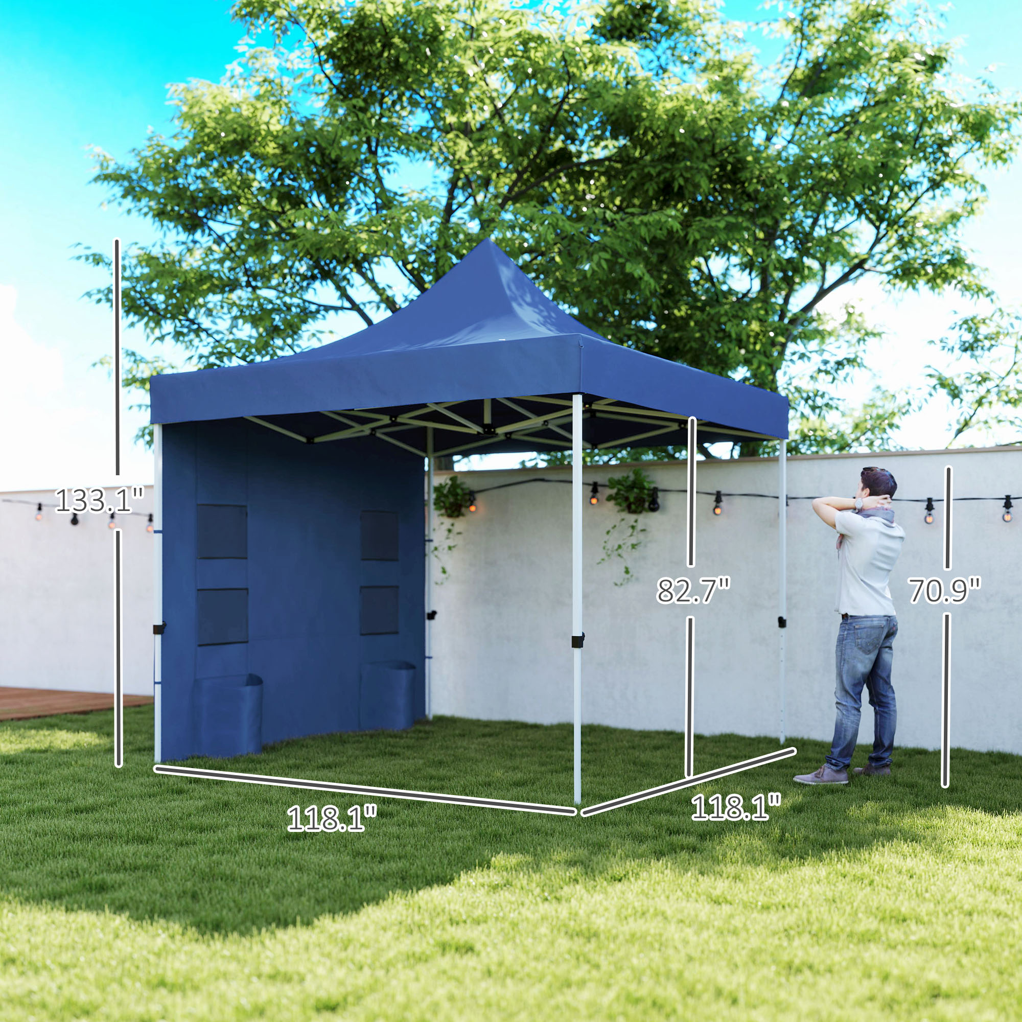 10' x 10' Heavy Duty Pop Up Canopy Tent with Sidewall, UPF50+ Instant Sun Shelter with Storage Pockets, Dark Blue - Image 6