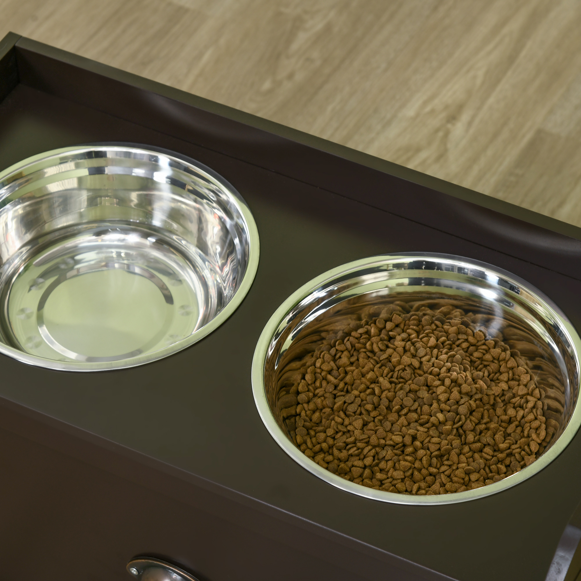  Pet Feeding Station Pet Dish Bowl Set with Storage, 2 Elevated Dog Bowls for Large Sized Dogs, Coffee
