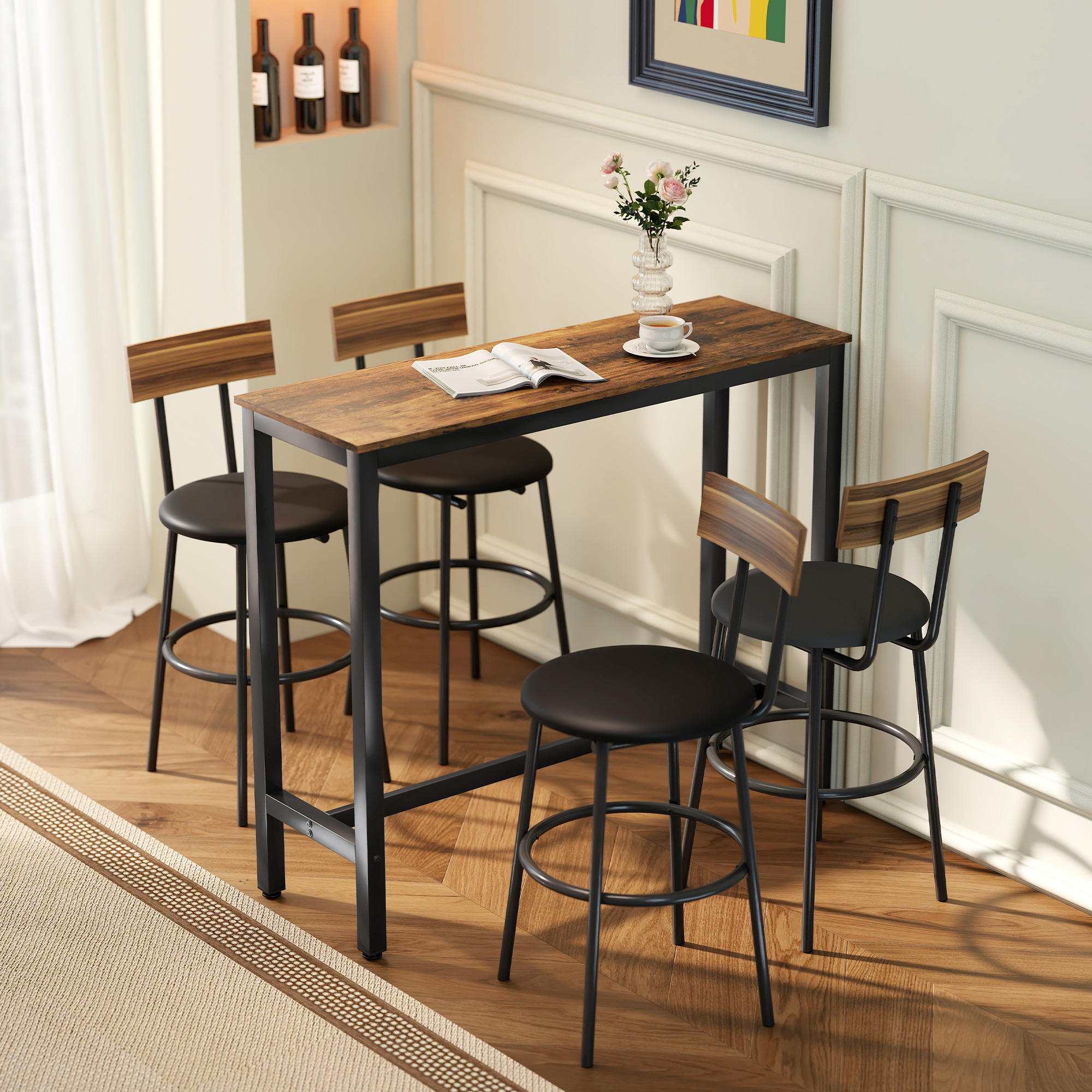 Rectangular Bar Table, Wood Effect Pub Coffee For Small Space, Breakfast — image 3