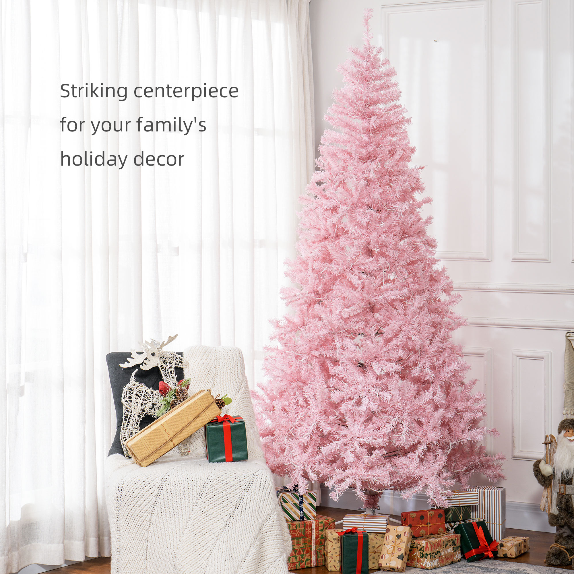  7.5 FT Tall PreLit Artificial Christmas Tree with Realistic Branches, 500 Warm White LED Lights and 1346 Tips, Pink