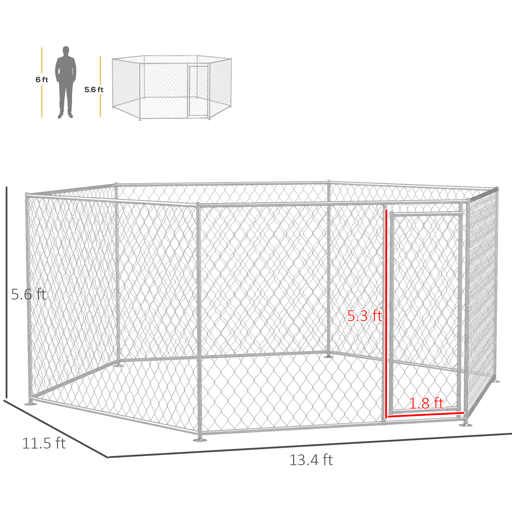  13.4' x 11.5' x 5.6' Dog Kennel Outdoor for Medium and Large-Sized Dogs with Lockable Door, Silver