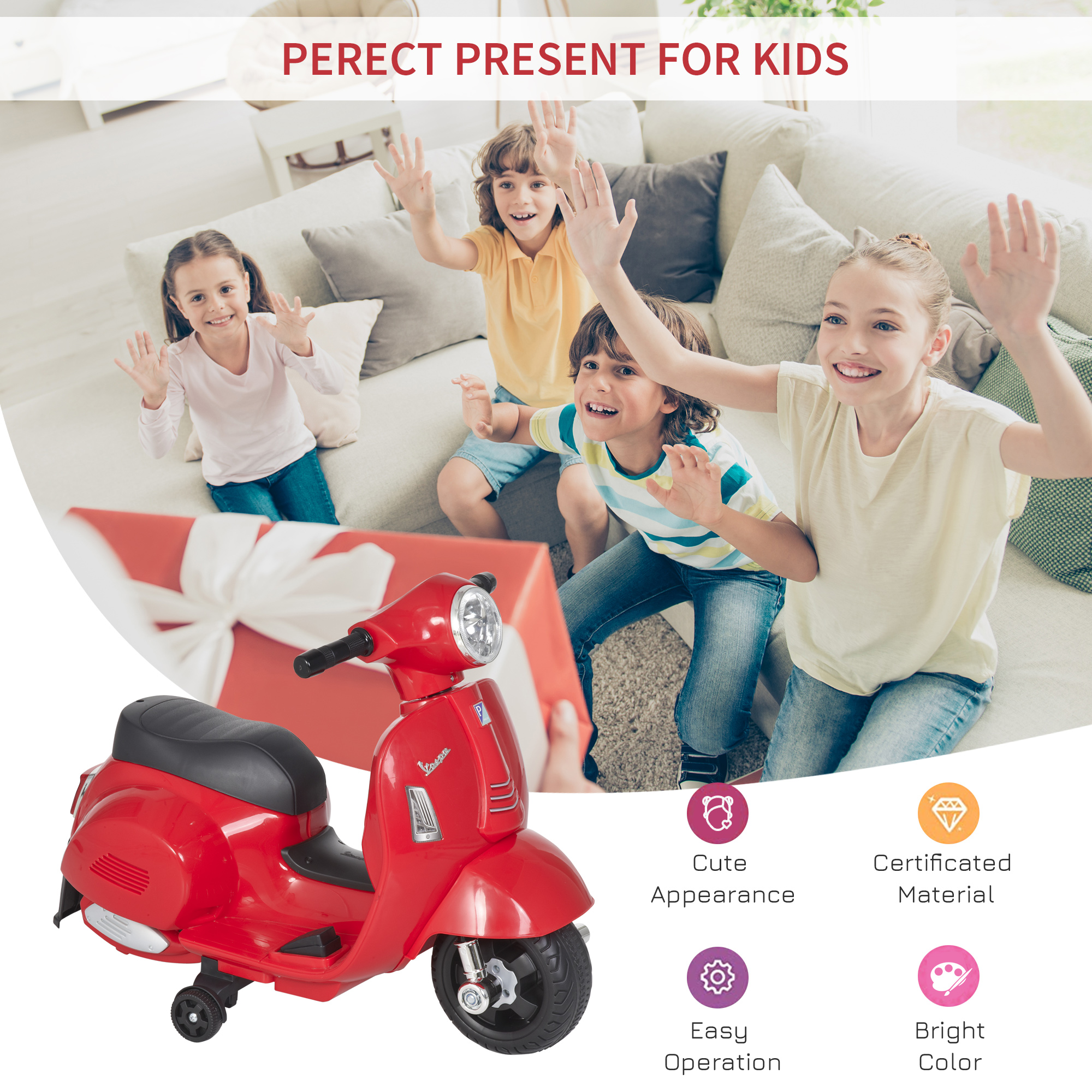 Vespa Licensed 6V Kids Electric Motorbike Ride On Motorcycle Battery Powered — image 2