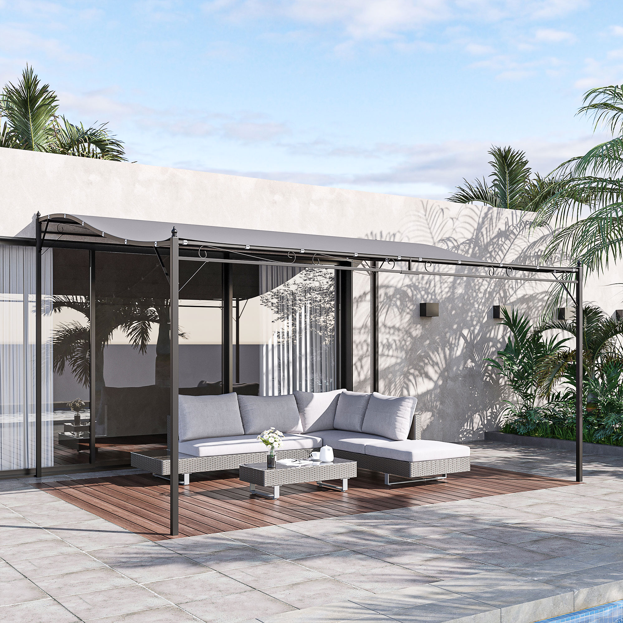 10 x 13 Outdoor Pergola Gazebo, Steel Patio Canopy with Weather-Resistant Fabric and Drainage Holes, Gray