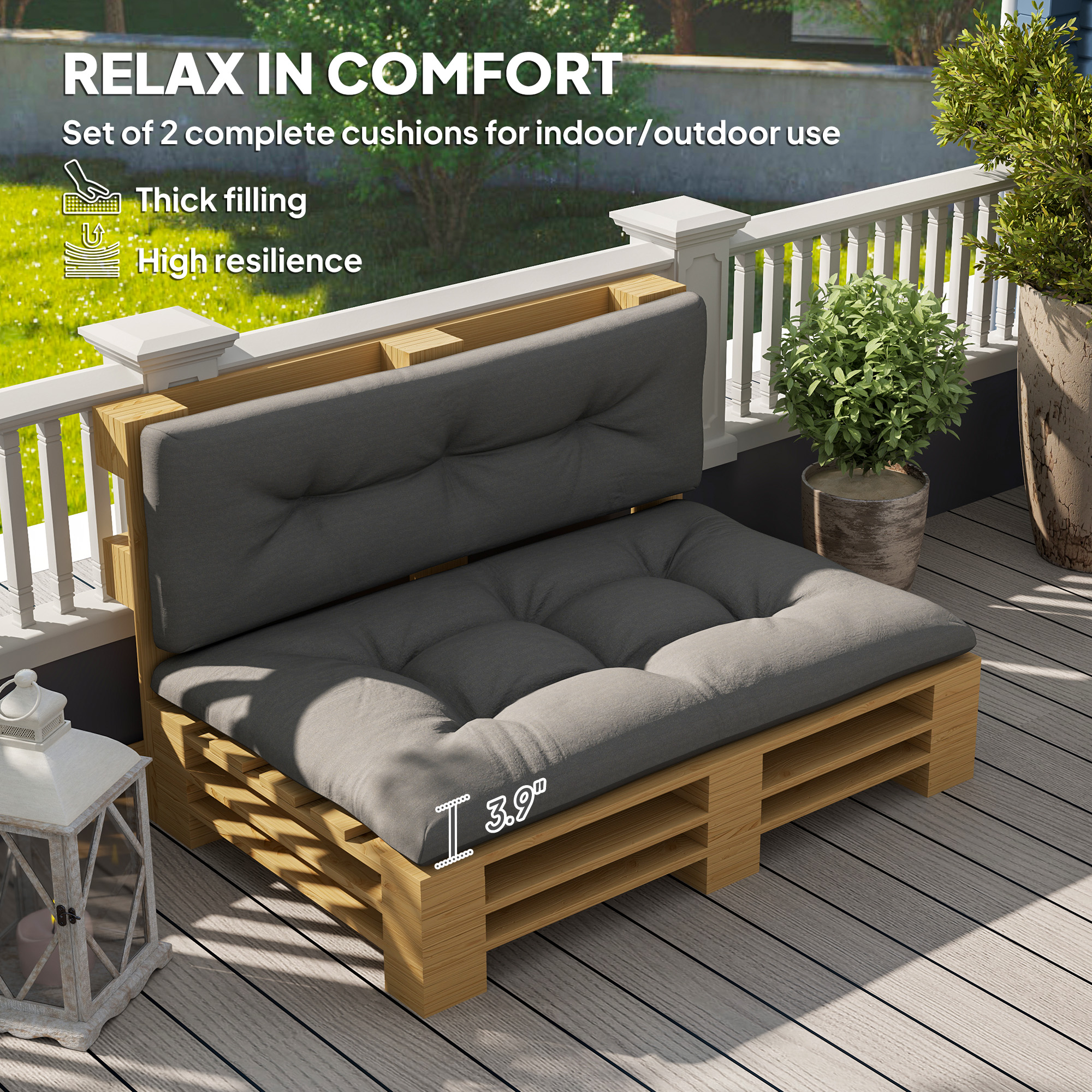2 Seater Pallet Cushions Outdoor 3.9" Thick Replacement Cushions - Tufted Design for Garden, Patio, Dark Gray - Image 5