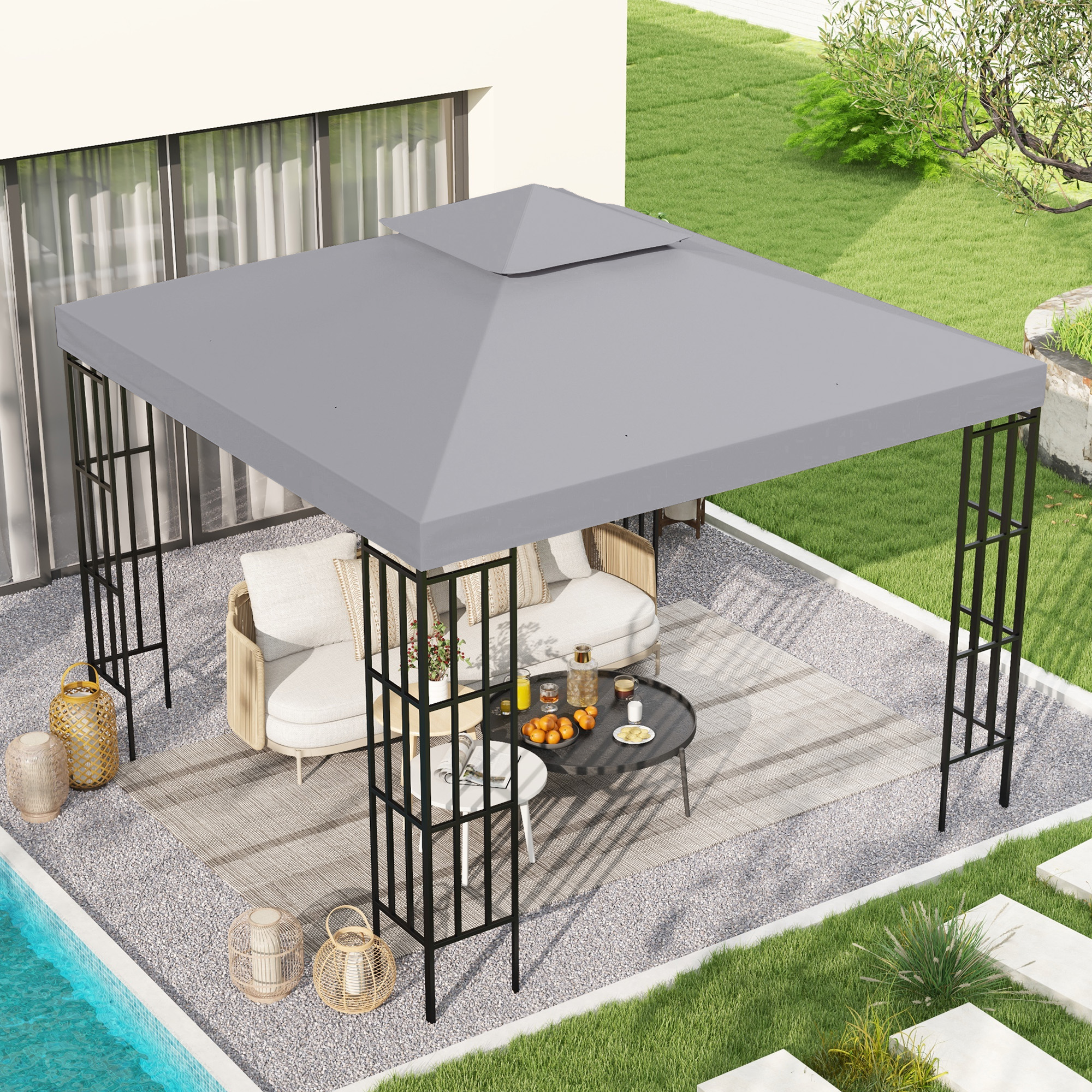 Gazebo Replacement Canopy for Model 01 -0153, 2-Tier Top Cover for 9.84 x 9.84 Gazebo, Gray (TOP ONLY)