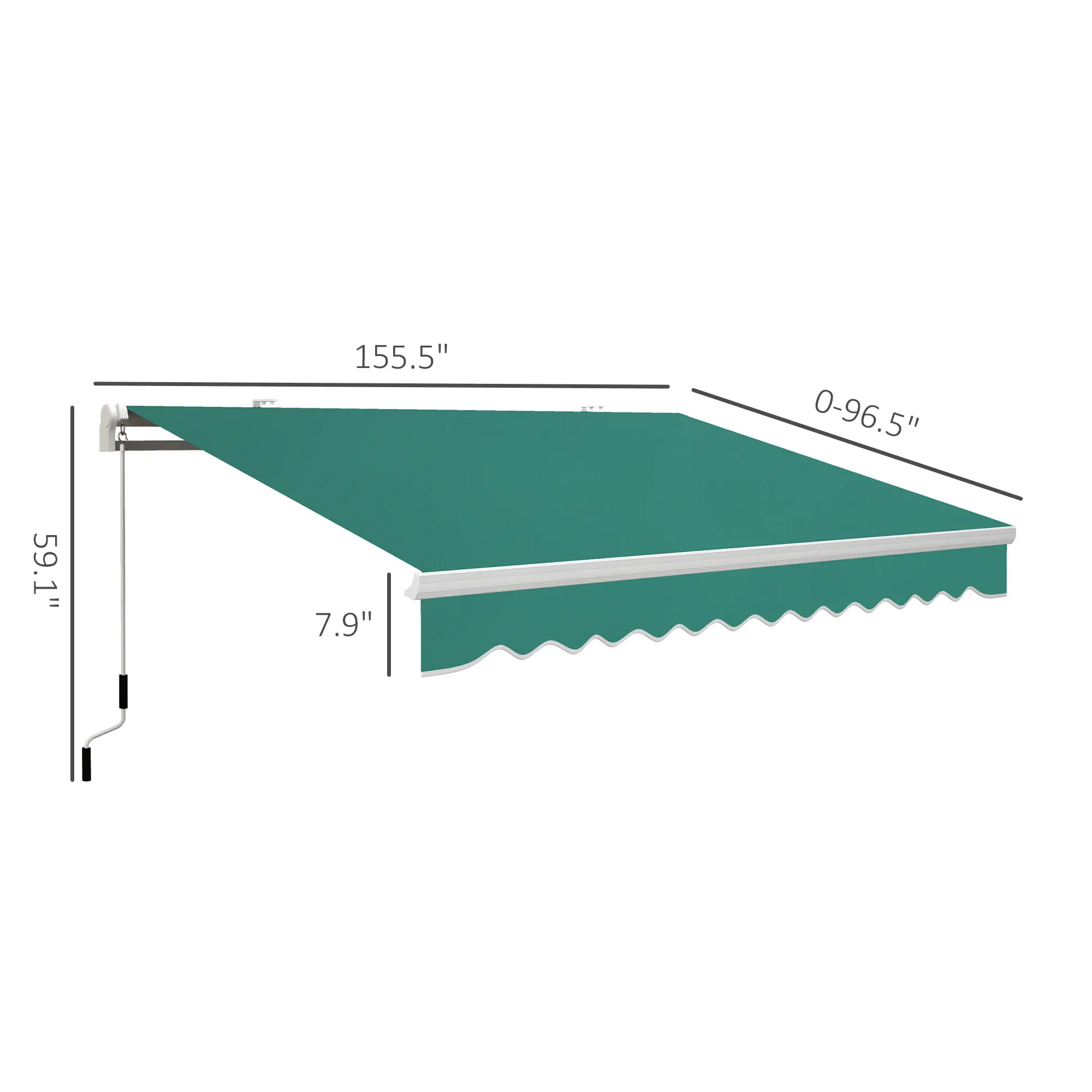13 x 8 Retractable Awning, Patio Awnings, Sunshade Shelter w/ Manual Crank Handle, UV & Water-Resistant Fabric and Aluminum Frame for Deck, Balcony, Yard, Green